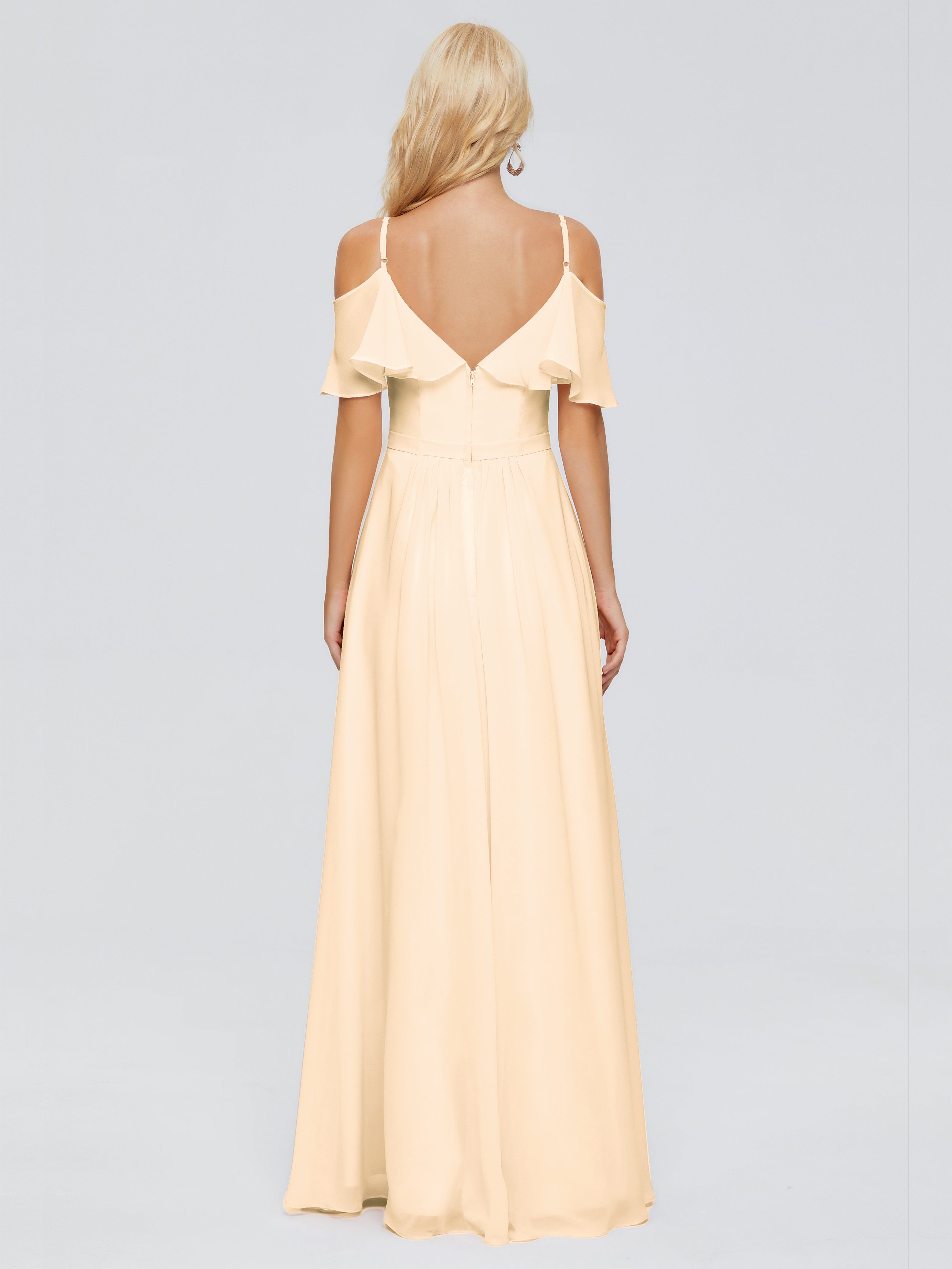 Robe Peche Demoiselle D Honneur Col V Robes Demoiselle D'Honneur À Volants