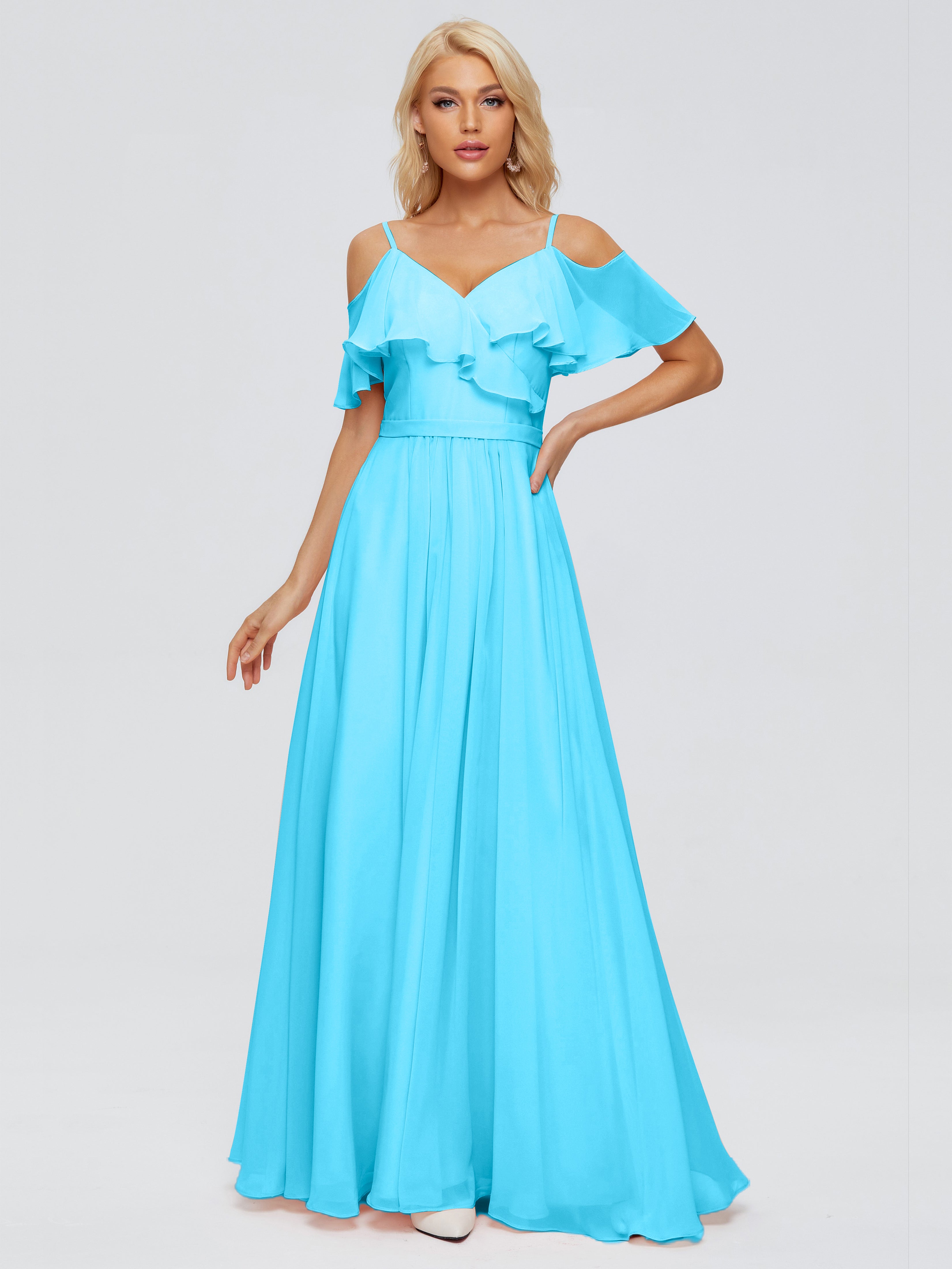 Robe De Demoiselle D'Honneur En Piscine Col V Robes Demoiselle D'Honneur À Volants