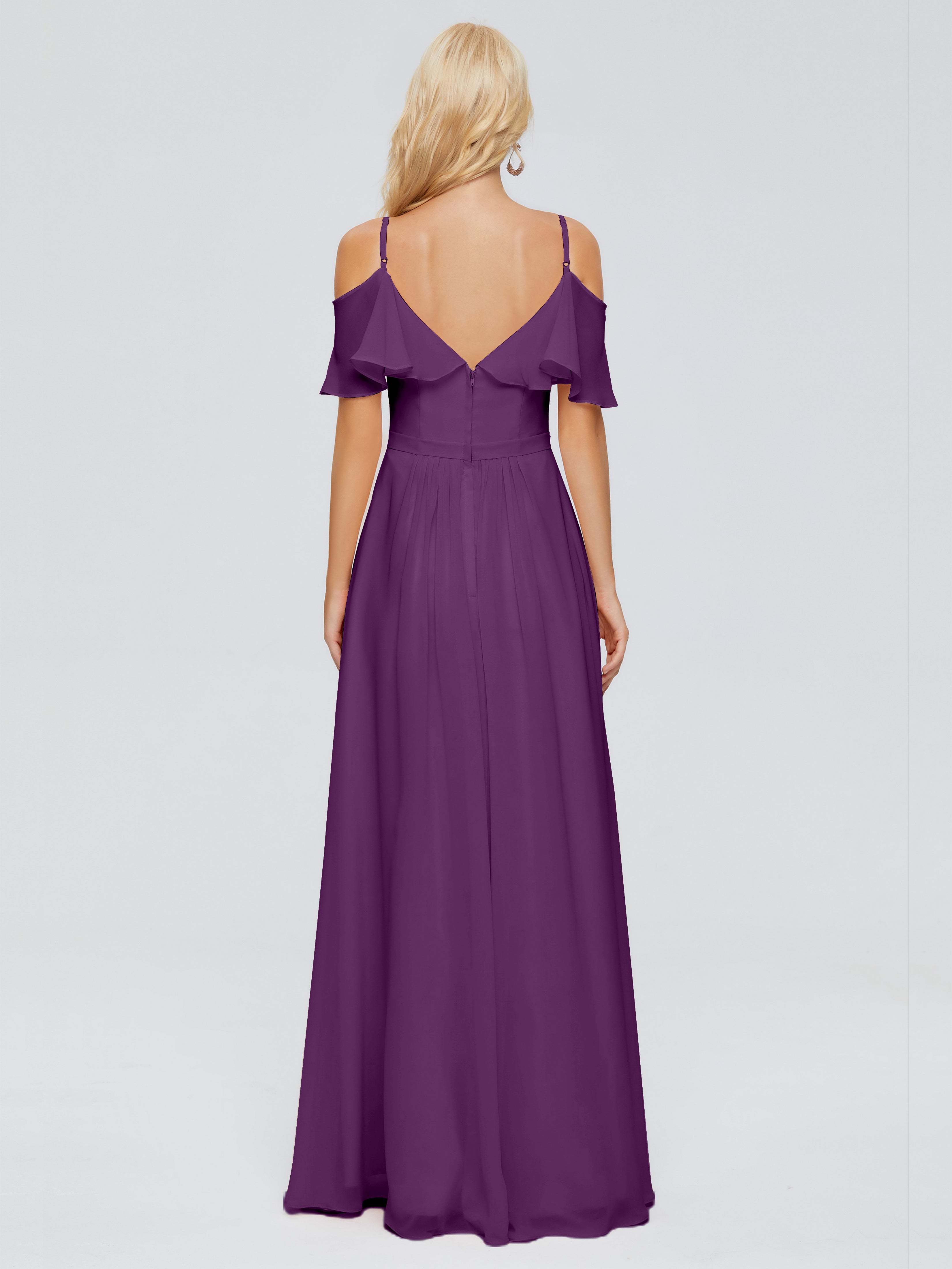 Robes De Demoiselle D'Honneur En Raisin Col V Robes Demoiselle D'Honneur À Volants
