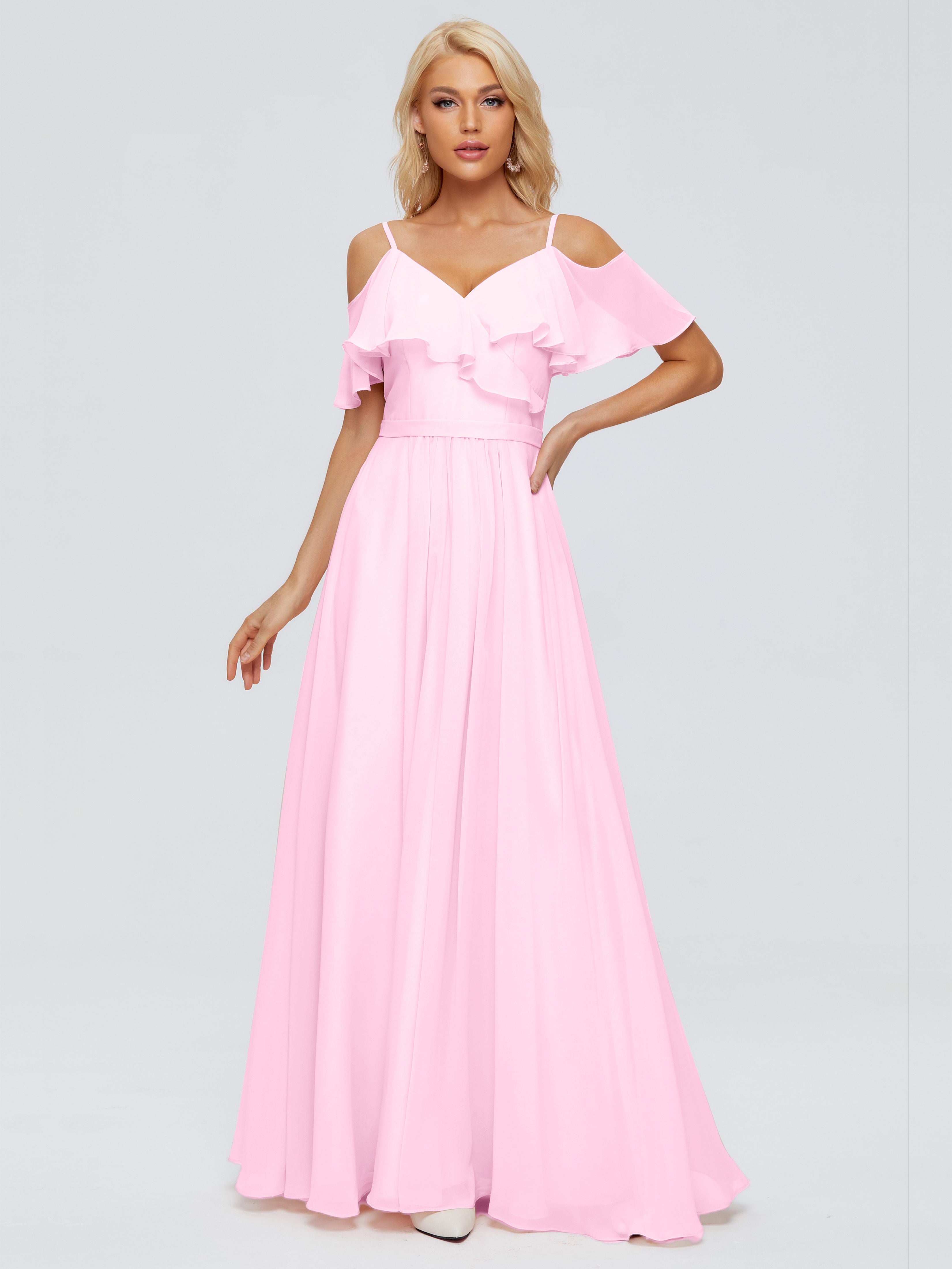 Robe Demoiselle D Honneur Rose Bonbon Col V Robes Demoiselle D'Honneur À Volants