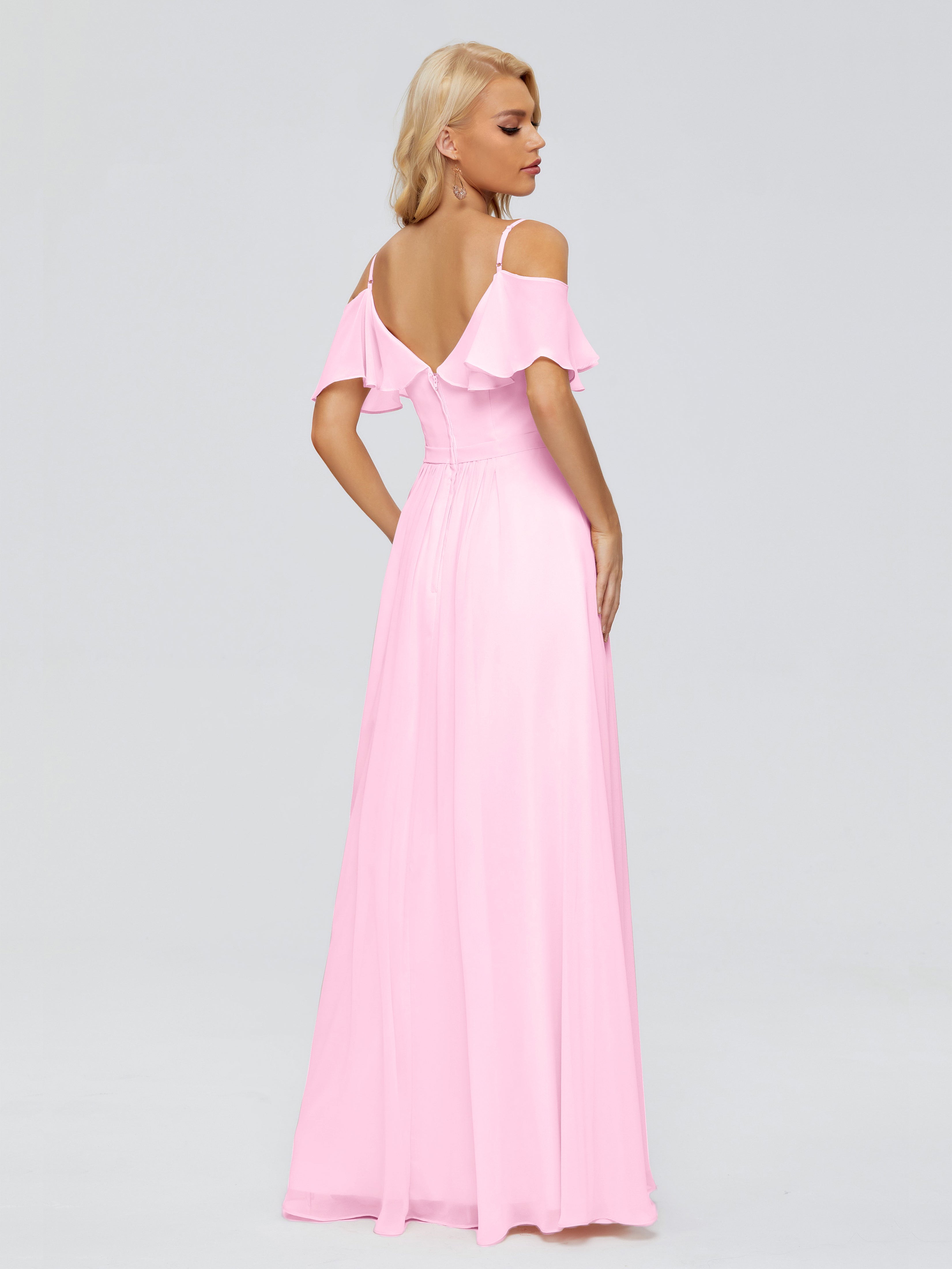 Robe Demoiselle D Honneur Rose Bonbon Col V Robes Demoiselle D'Honneur À Volants