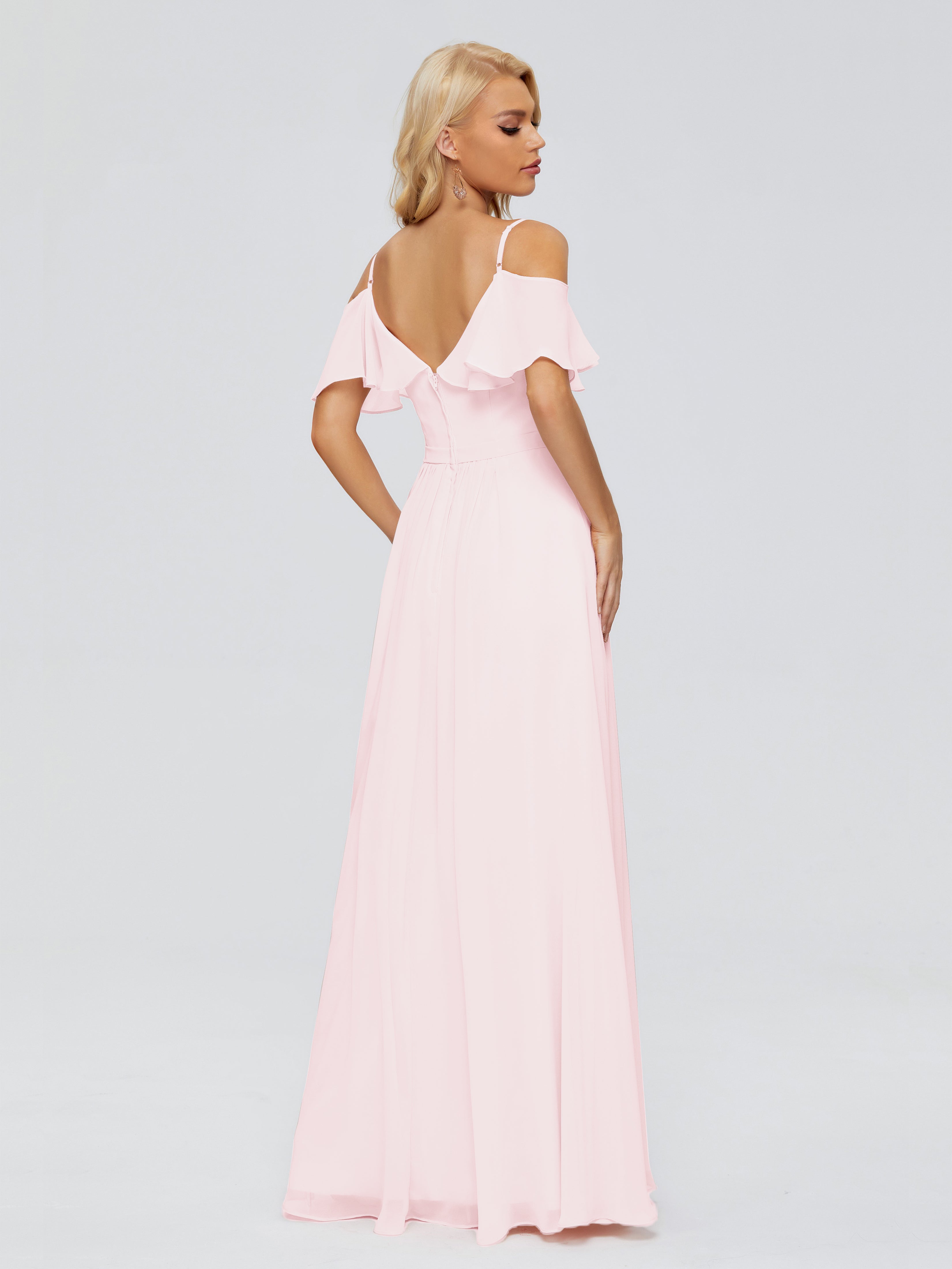 Robes Demoiselles D Honneur Rose Pale Col V Robes Demoiselle D'Honneur À Volants