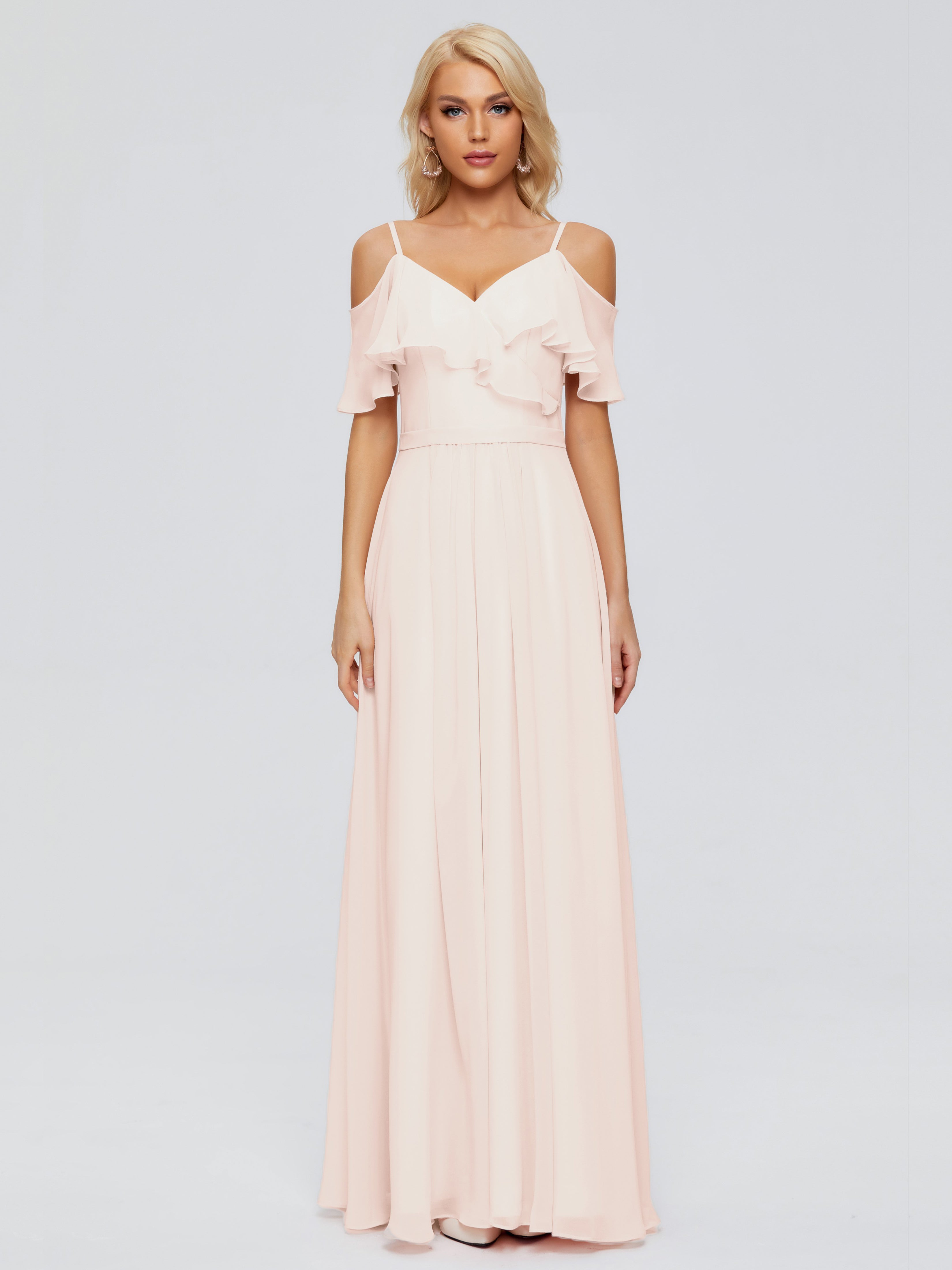 Robe Demoiselle D Honneur Rose Perle Col V Robes Demoiselle D'Honneur À Volants