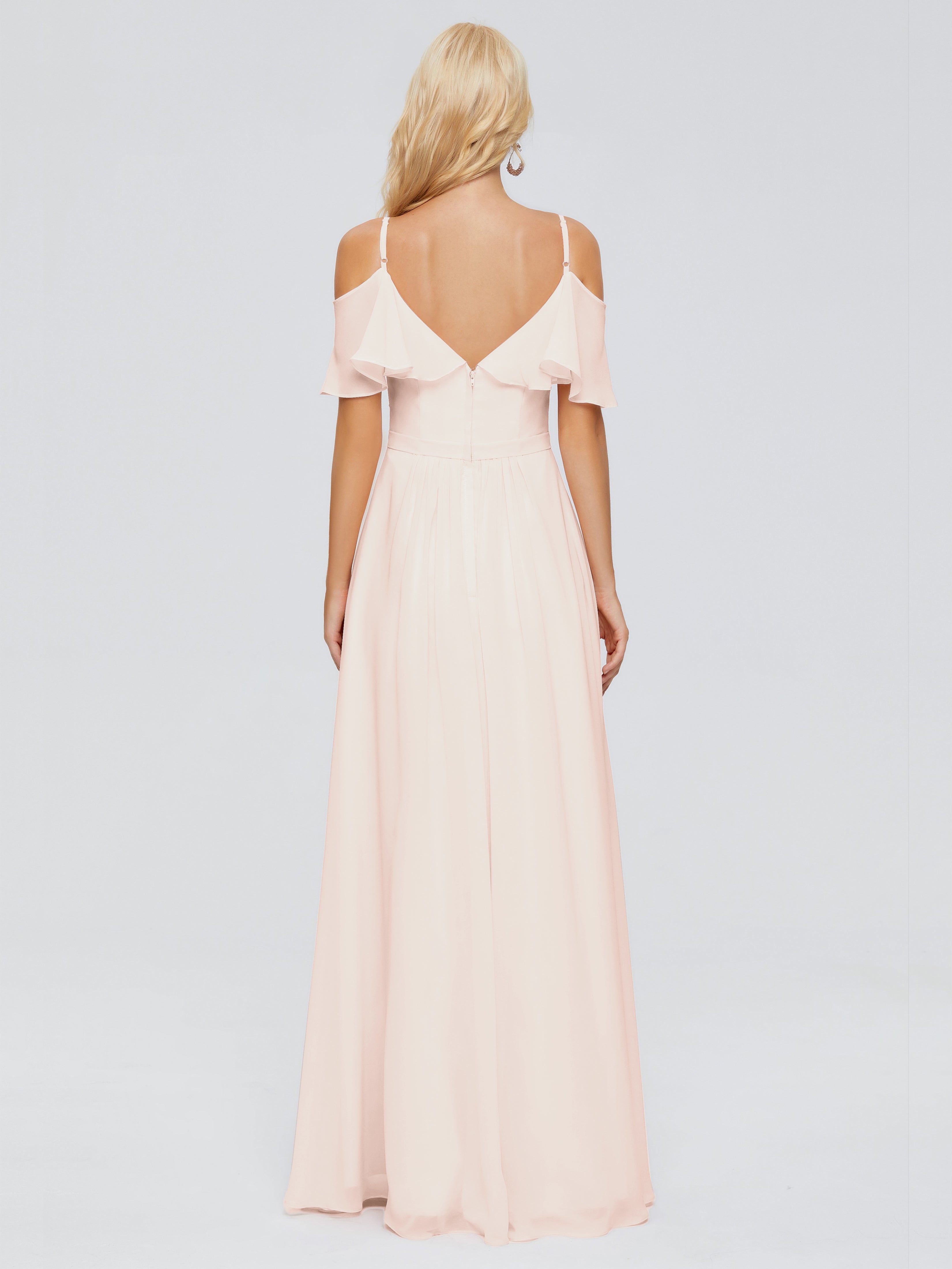 Robe Demoiselle D Honneur Rose Perle Col V Robes Demoiselle D'Honneur À Volants