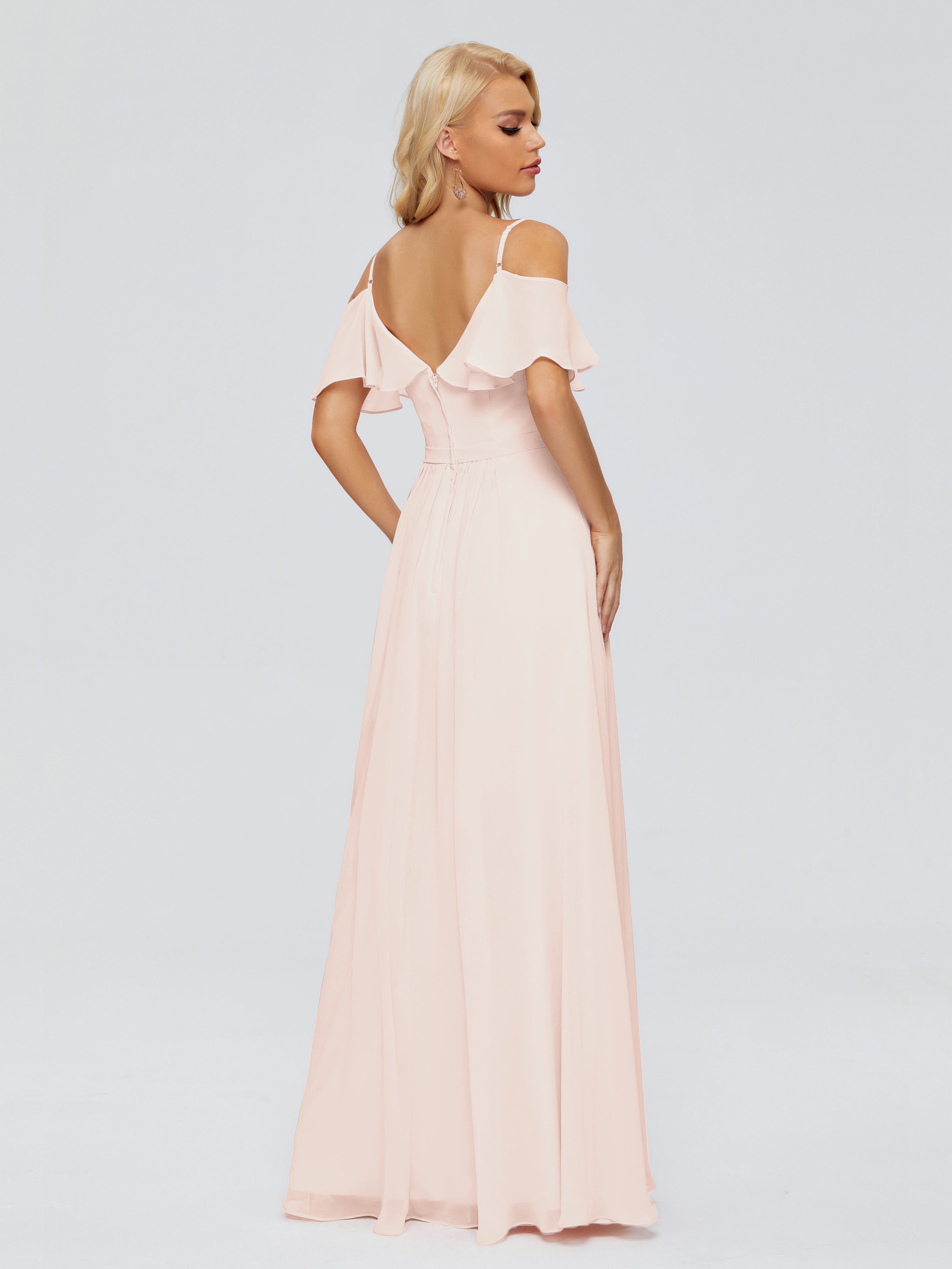 Robe Demoiselle D Honneur Rose Perle Col V Robes Demoiselle D'Honneur À Volants