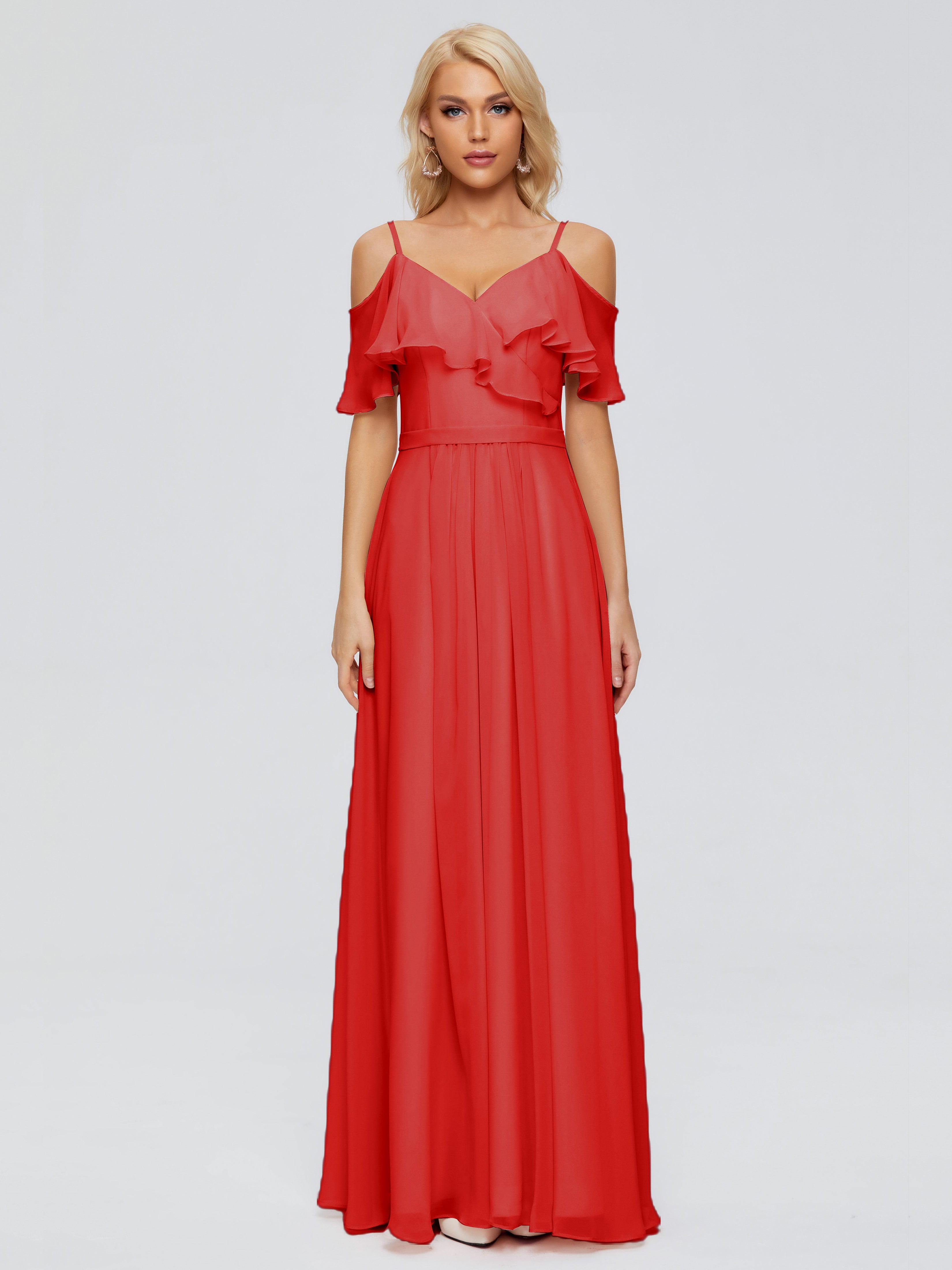 Mariage Robe Demoiselle D Honneur Rouge Col V Robes Demoiselle D'Honneur À Volants