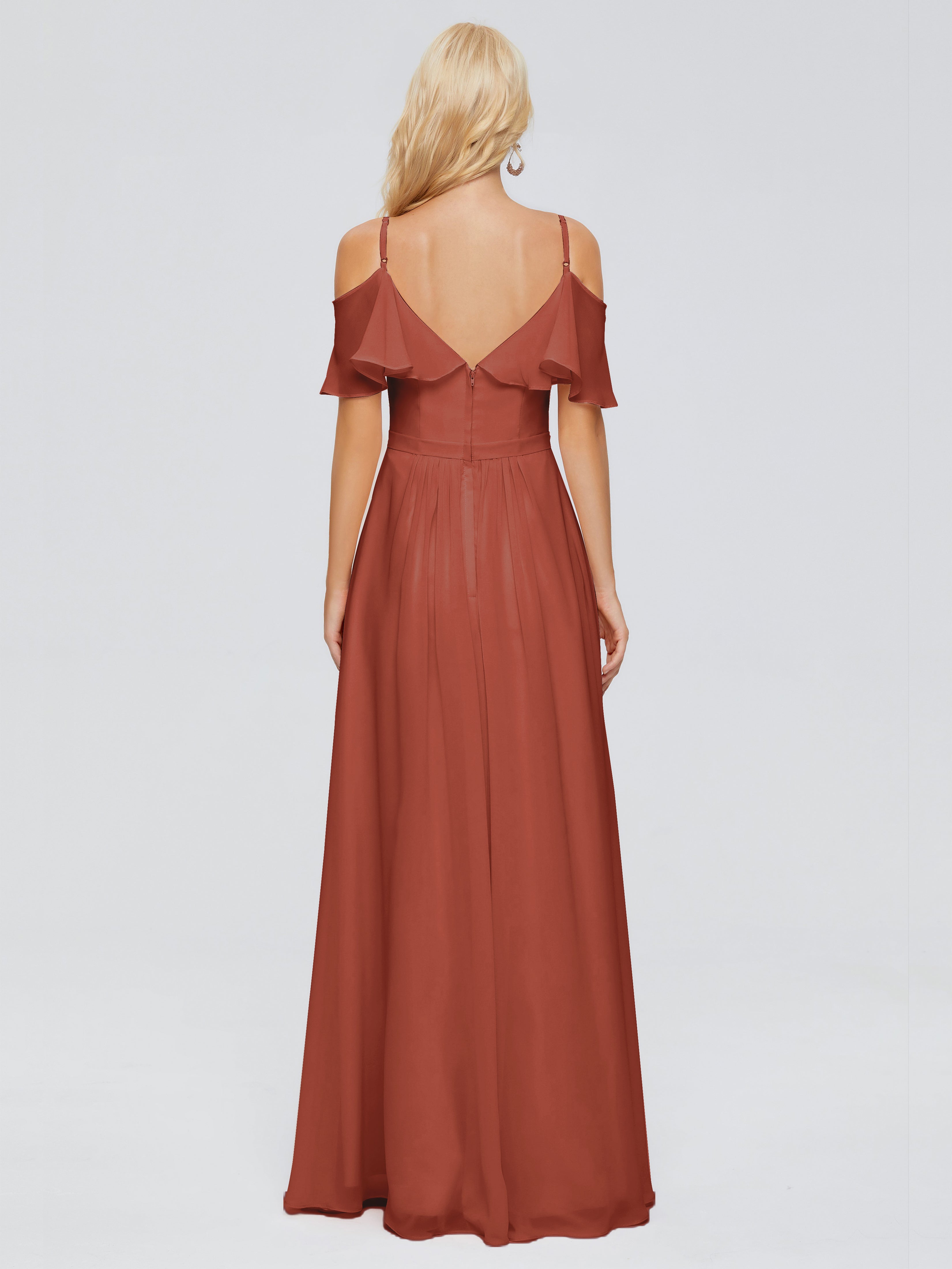 Robe Demoiselle D Honneur Rouille Col V Robes Demoiselle D'Honneur À Volants