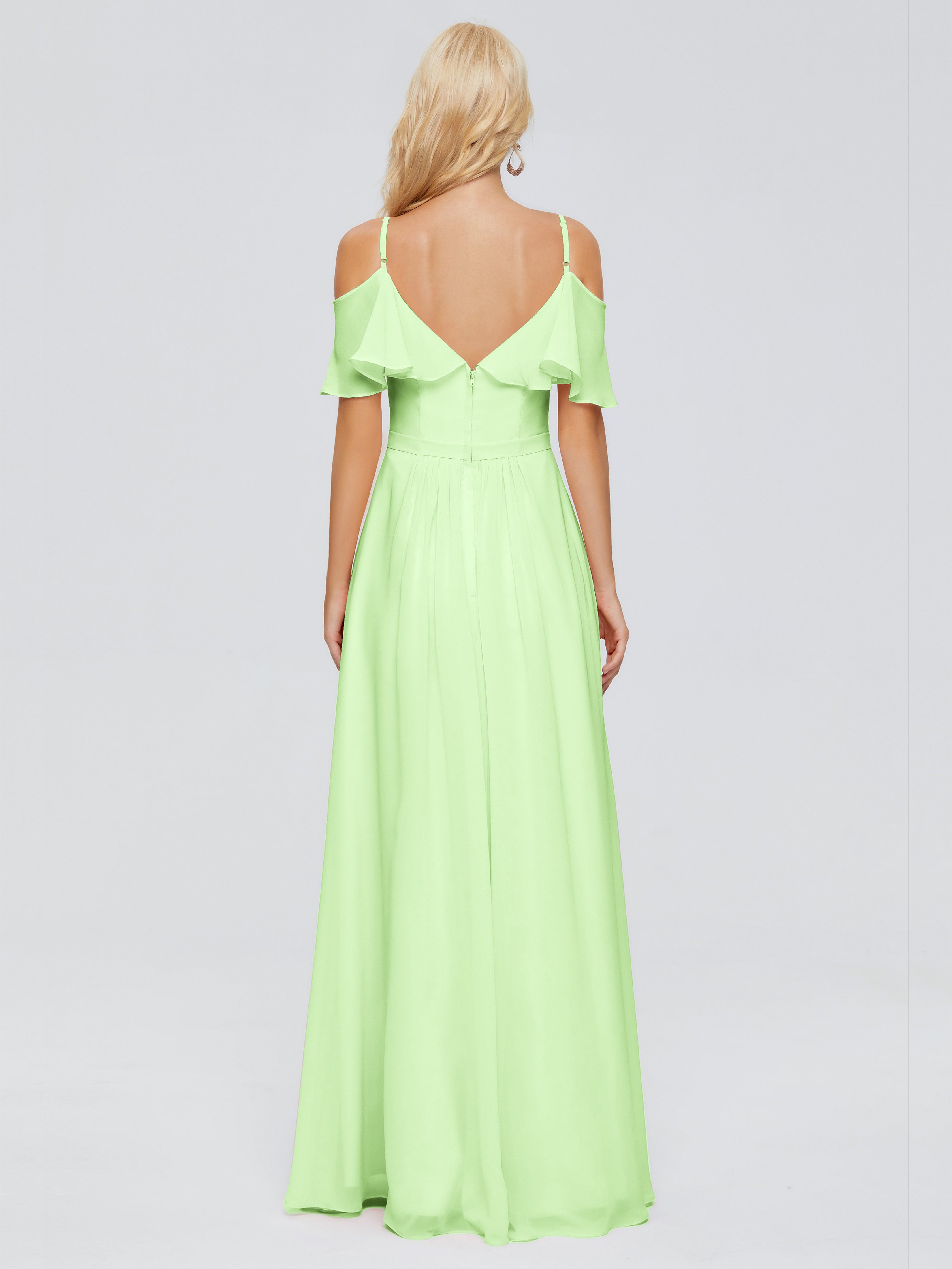 Robe Demoiselle Dhonneur Vert Sauge Col V Robes Demoiselle D'Honneur À Volants