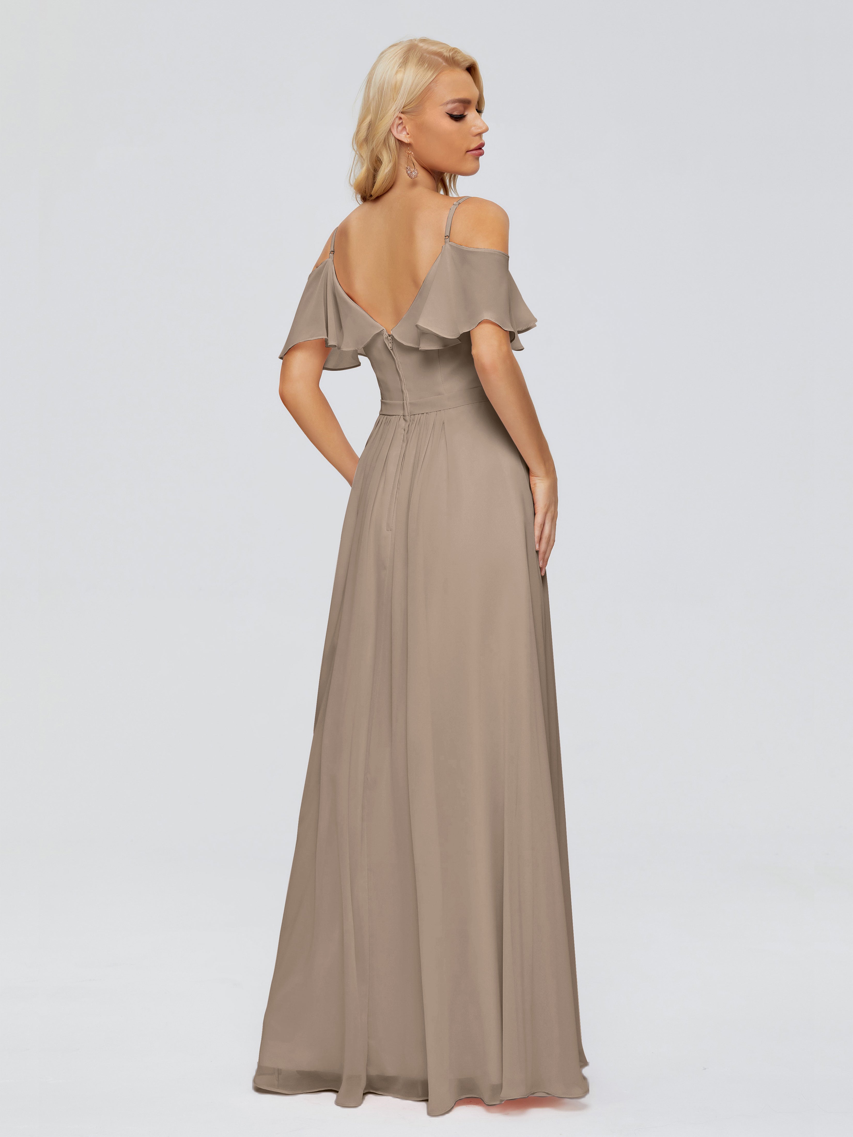 Robe Demoiselle D Honneur Taupe Col V Robes Demoiselle D'Honneur À Volants