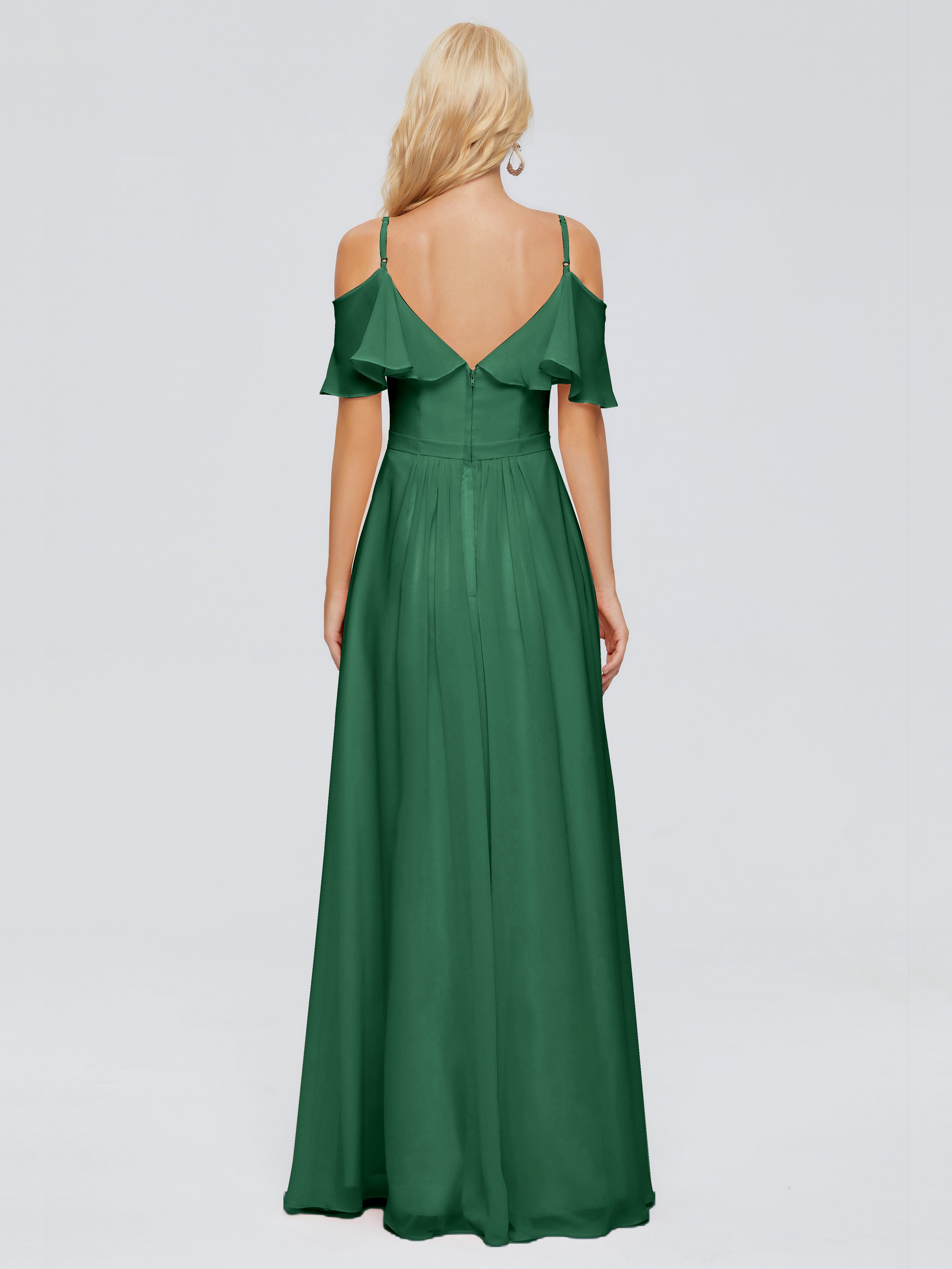 Robe Demoiselle D Honneur Vert Foncé Col V Robes Demoiselle D'Honneur À Volants