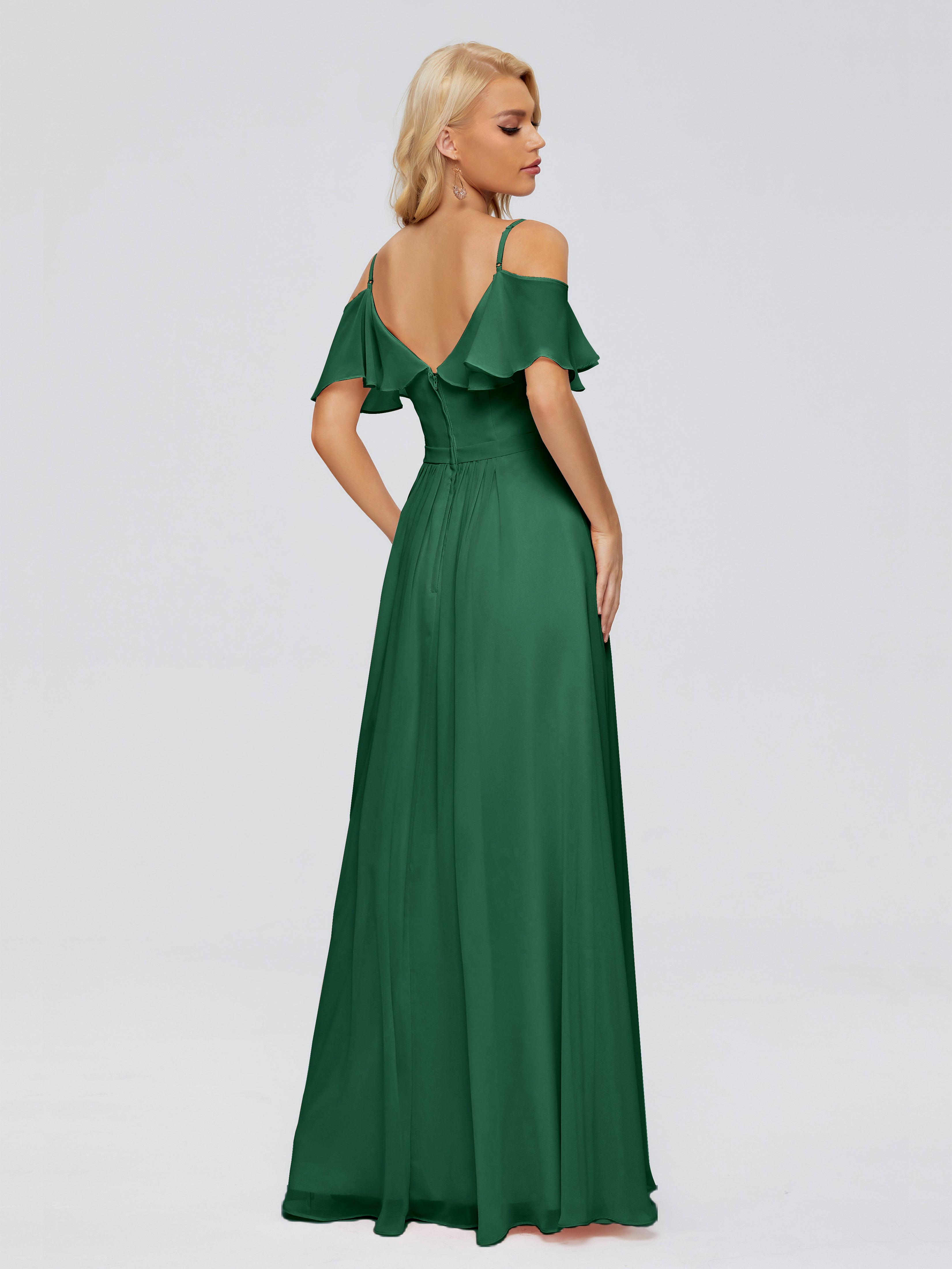 Robe Demoiselle D Honneur Vert Foncé Col V Robes Demoiselle D'Honneur À Volants