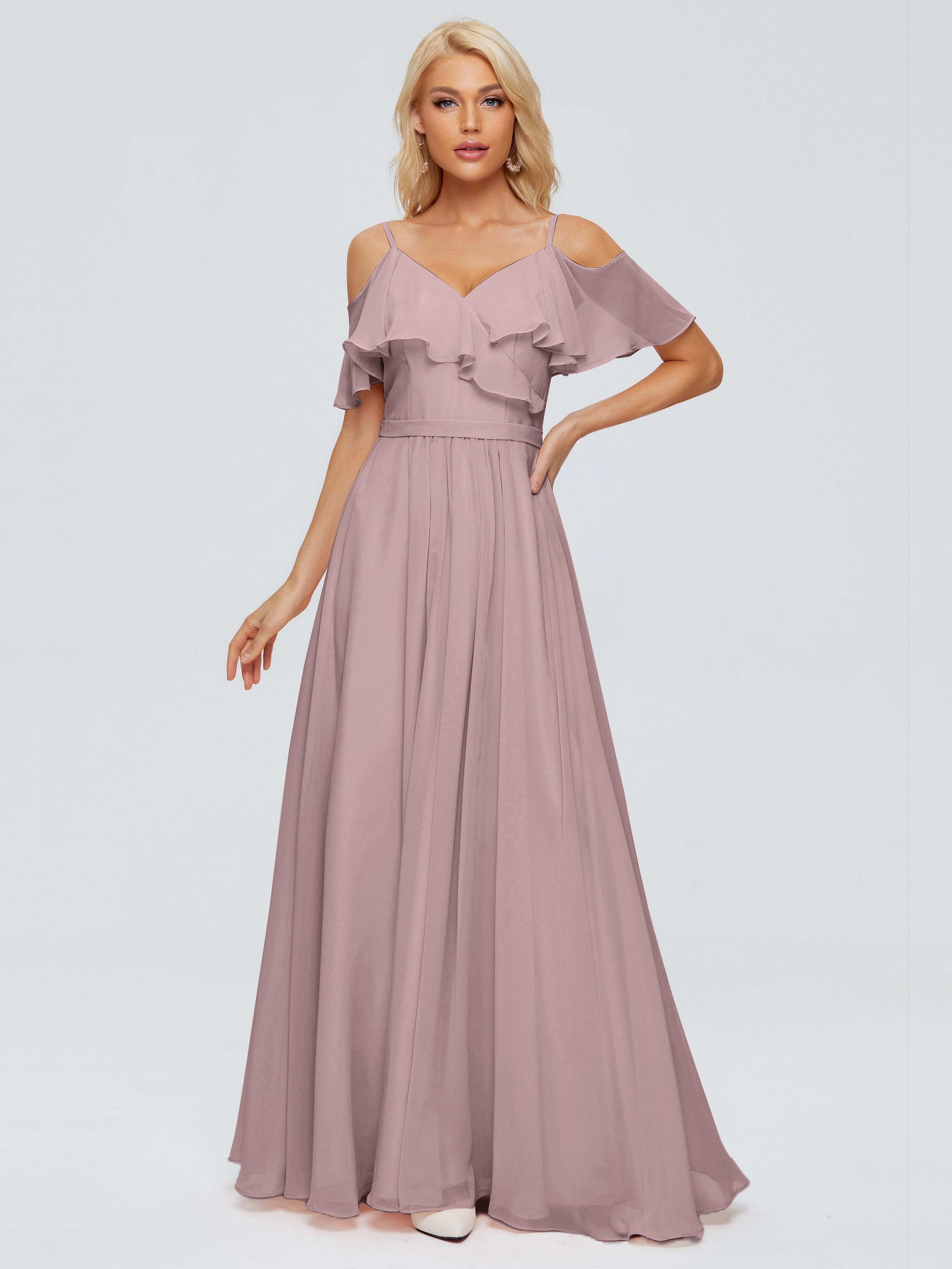 Robes De Demoiselle D'Honneur Mauve Foncé Col V Robes Demoiselle D'Honneur À Volants