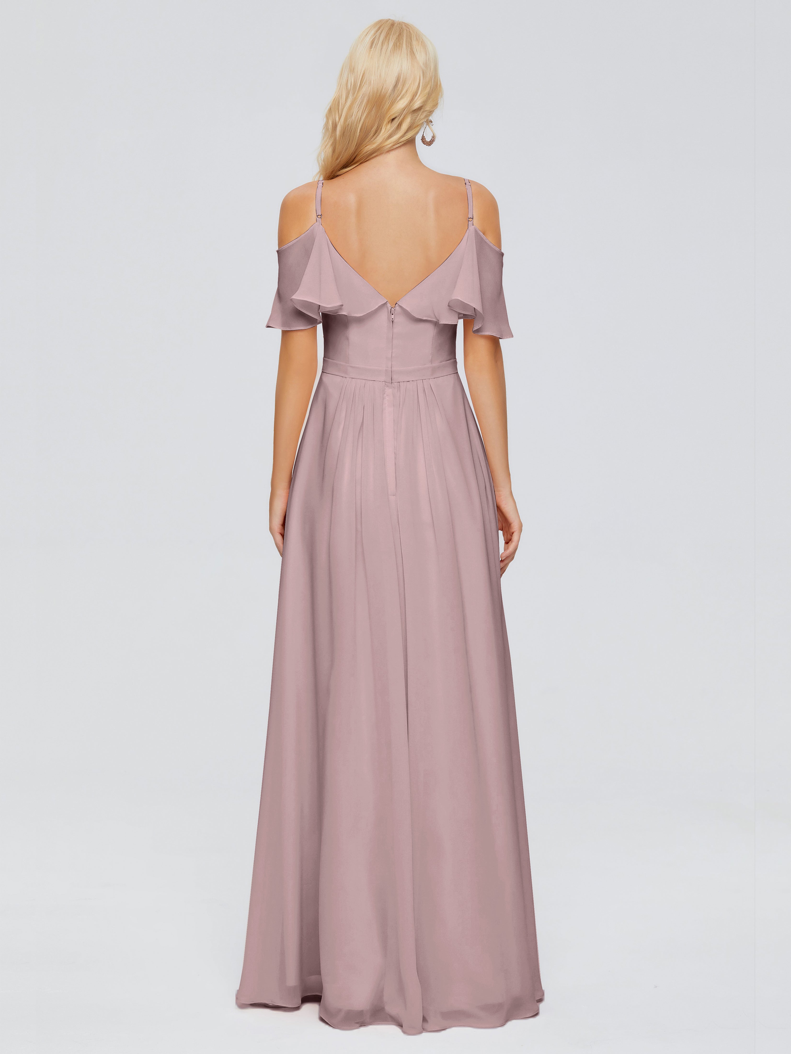 Robes De Demoiselle D'Honneur Mauve Foncé Col V Robes Demoiselle D'Honneur À Volants