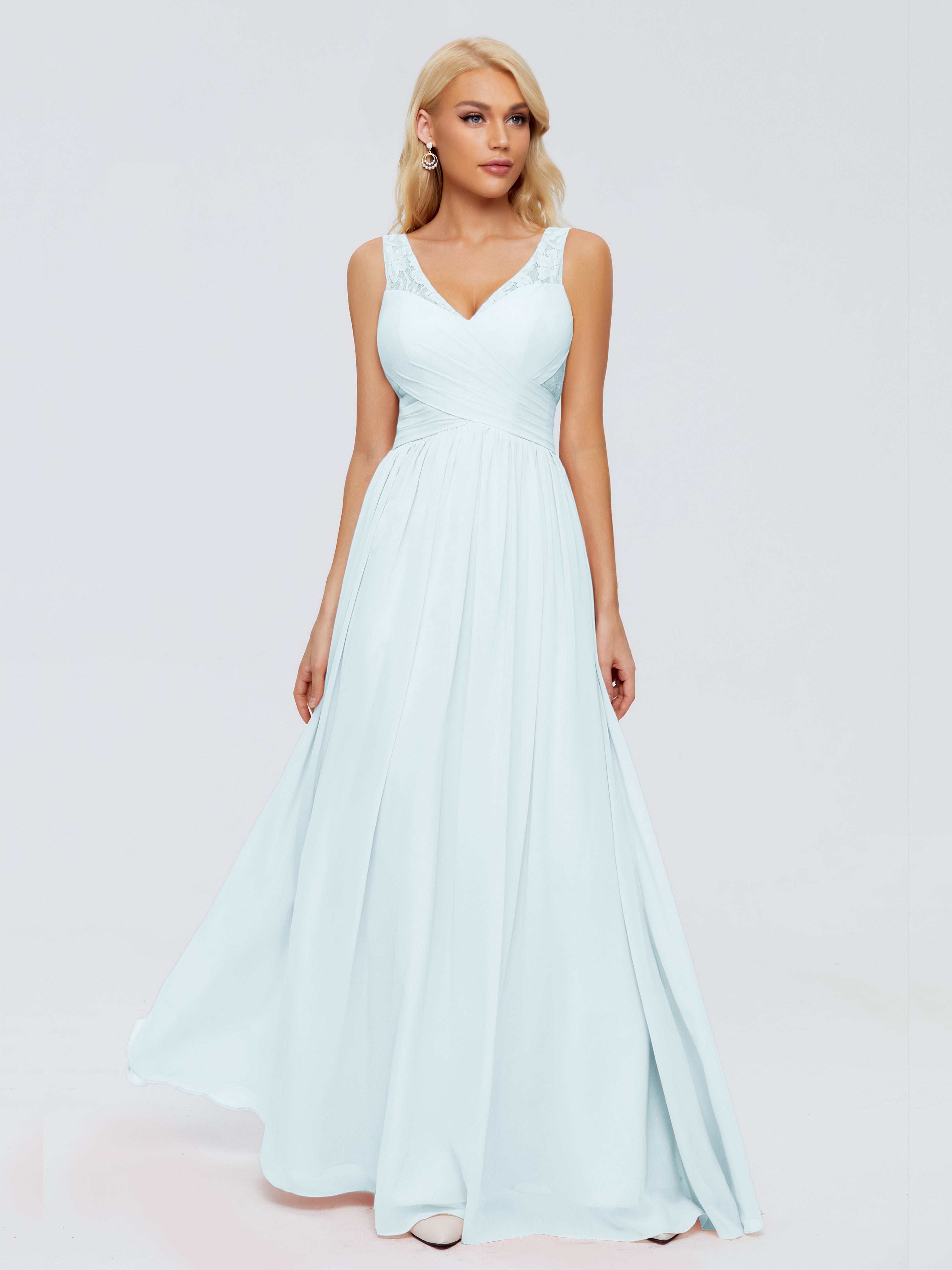 Robe De Demoiselle D'Honneur Brume Trapèze Bretelle Dentelle Mousseline Robes Demoiselle D'Honneur