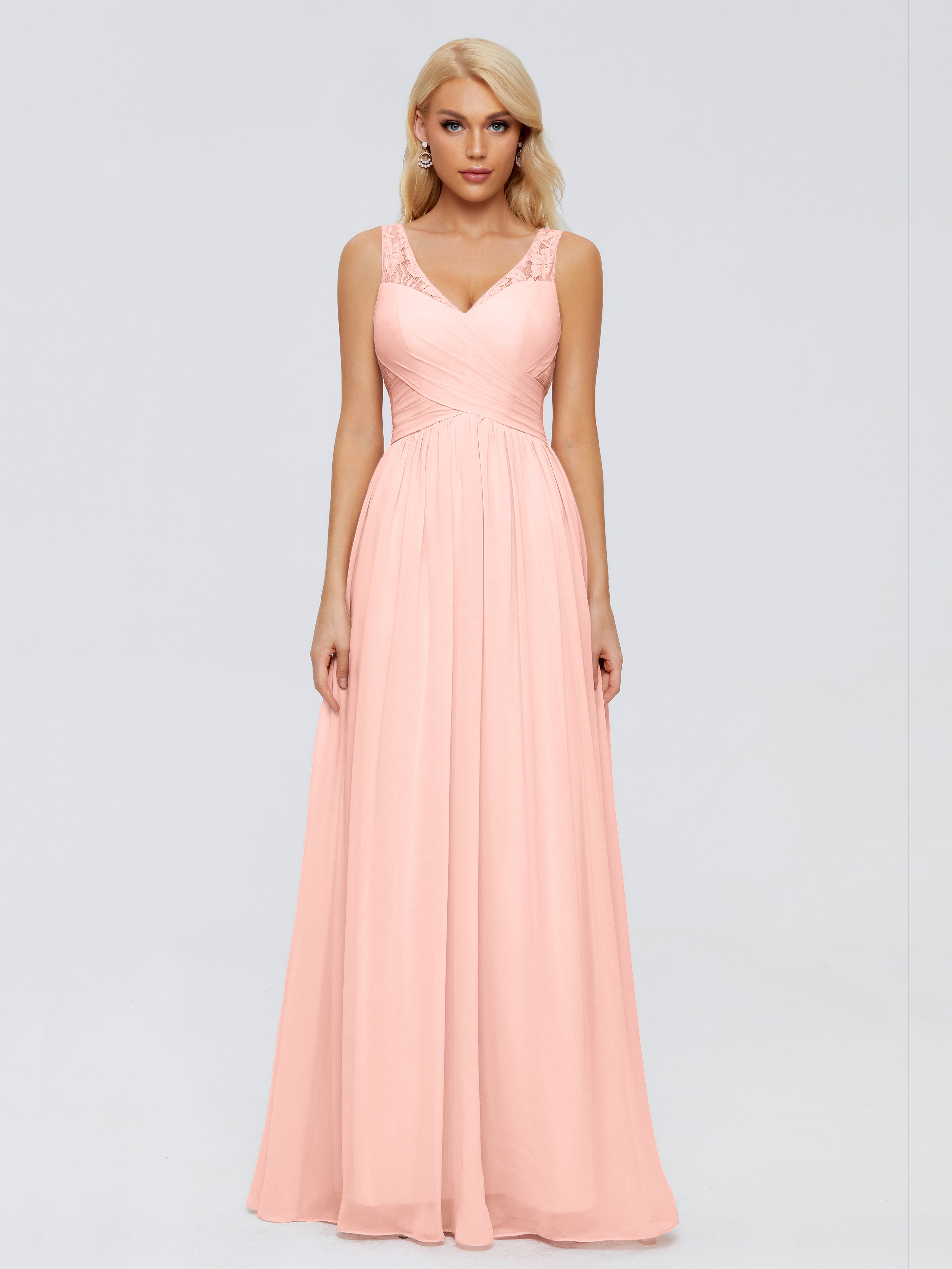 Robes De Demoiselle D'Honneur Corail Trapèze Bretelle Dentelle Mousseline Robes Demoiselle D'Honneur