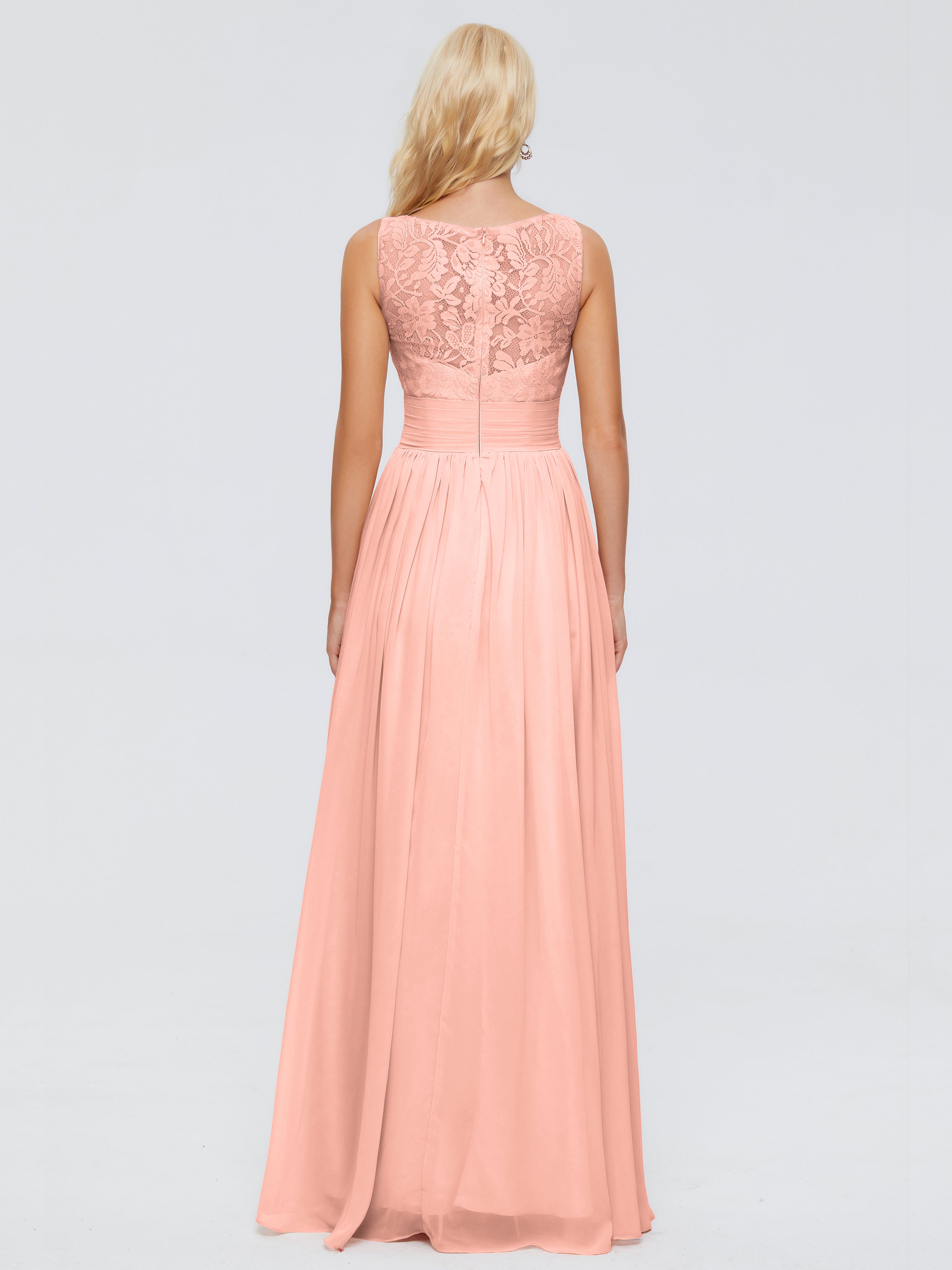 Robes De Demoiselle D'Honneur Corail Trapèze Bretelle Dentelle Mousseline Robes Demoiselle D'Honneur