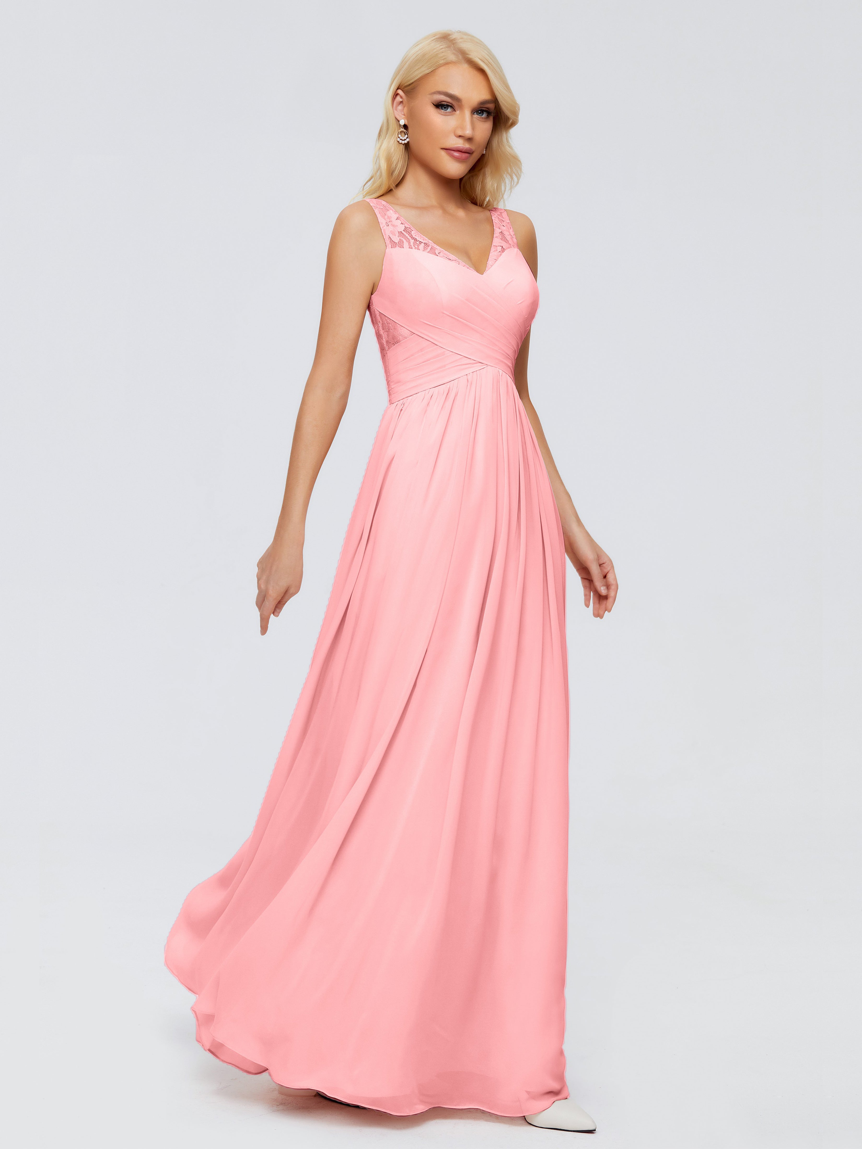 Robes De Demoiselle D'Honneur En Flamant Trapèze Bretelle Dentelle Mousseline Robes Demoiselle D'Honneur