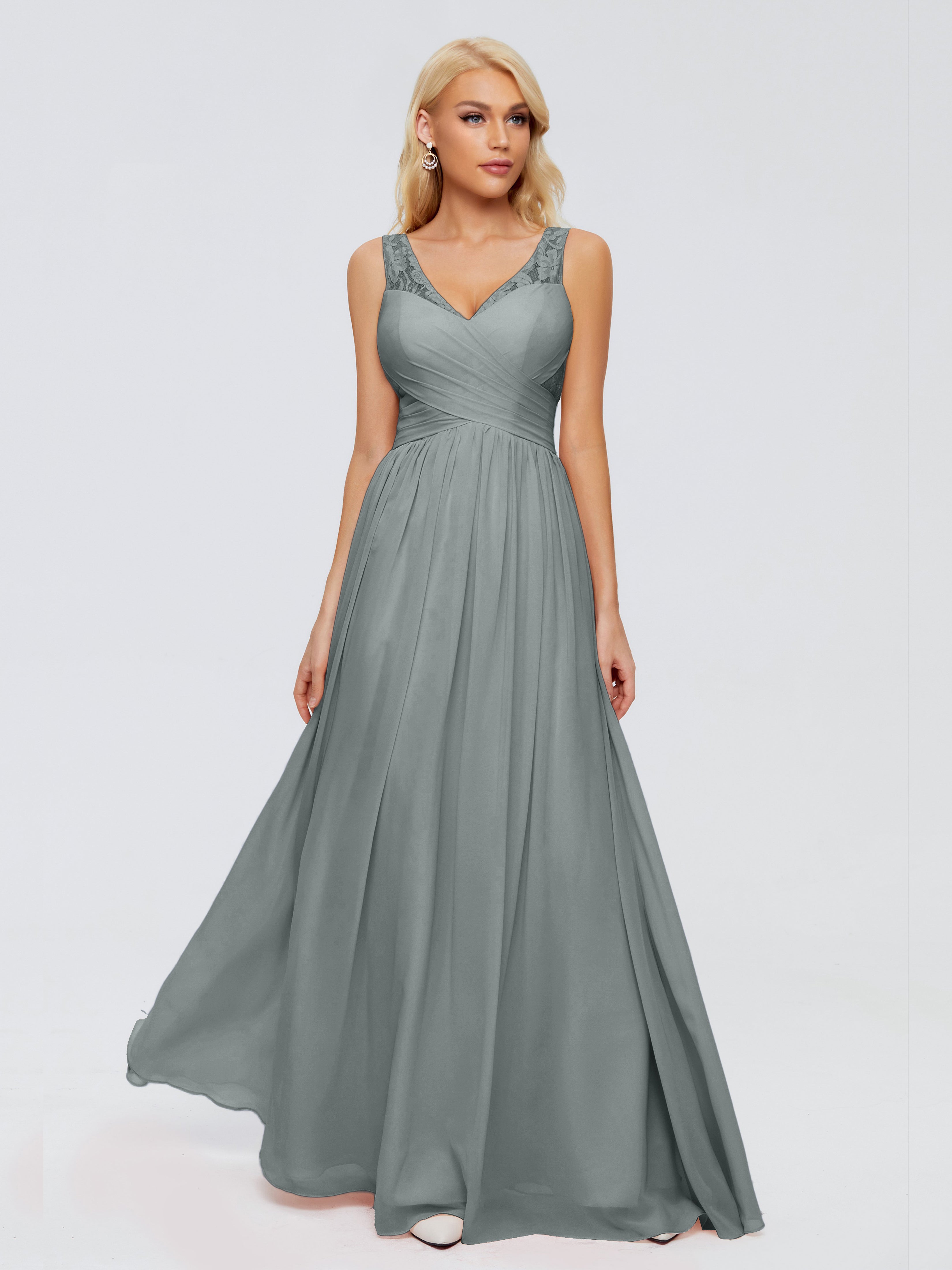 Robe Grise Demoiselle D Honneur Trapèze Bretelle Dentelle Mousseline Robes Demoiselle D'Honneur