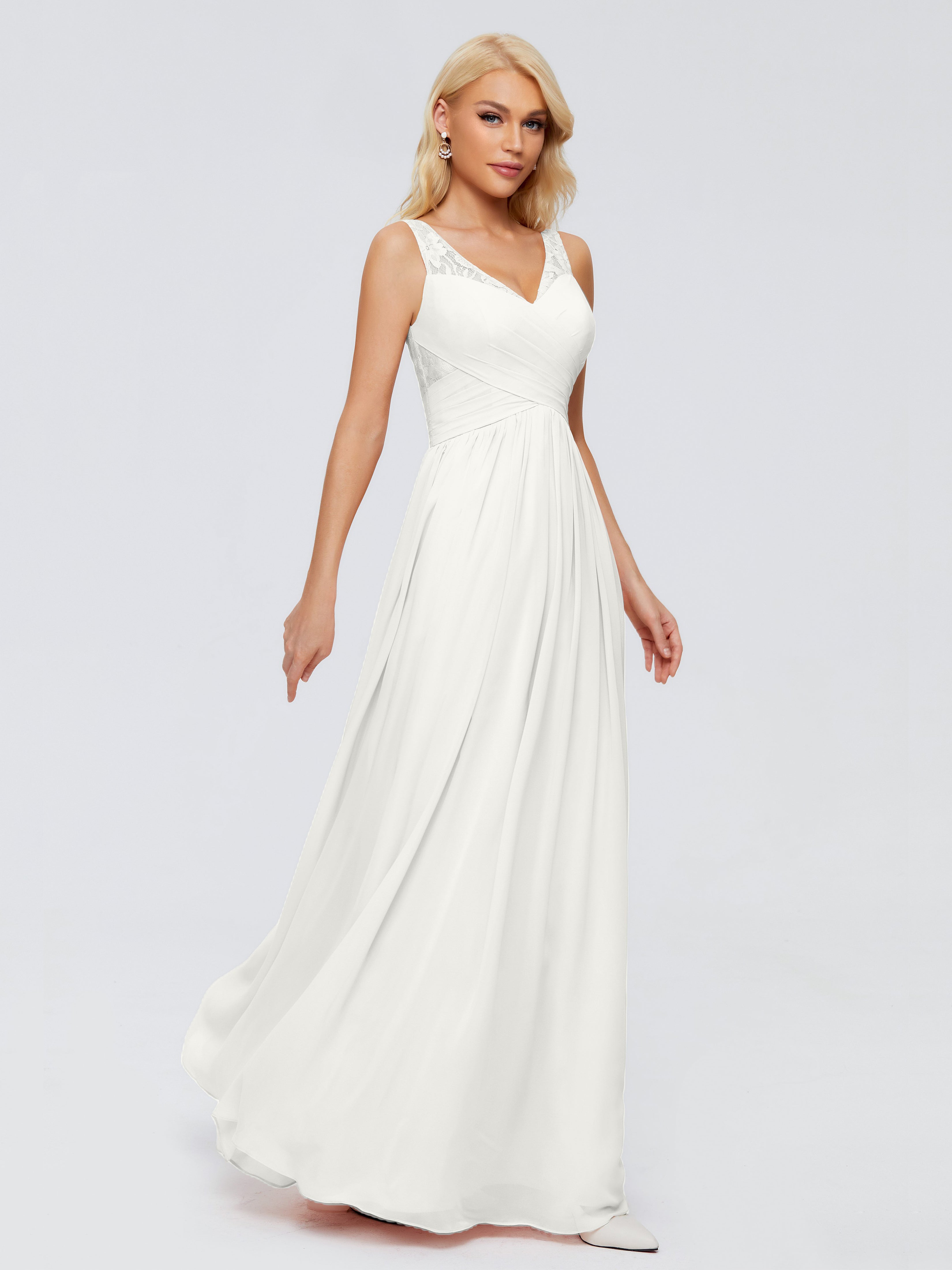 Robe Ivoire Demoiselle D Honneur Trapèze Bretelle Dentelle Mousseline Robes Demoiselle D'Honneur