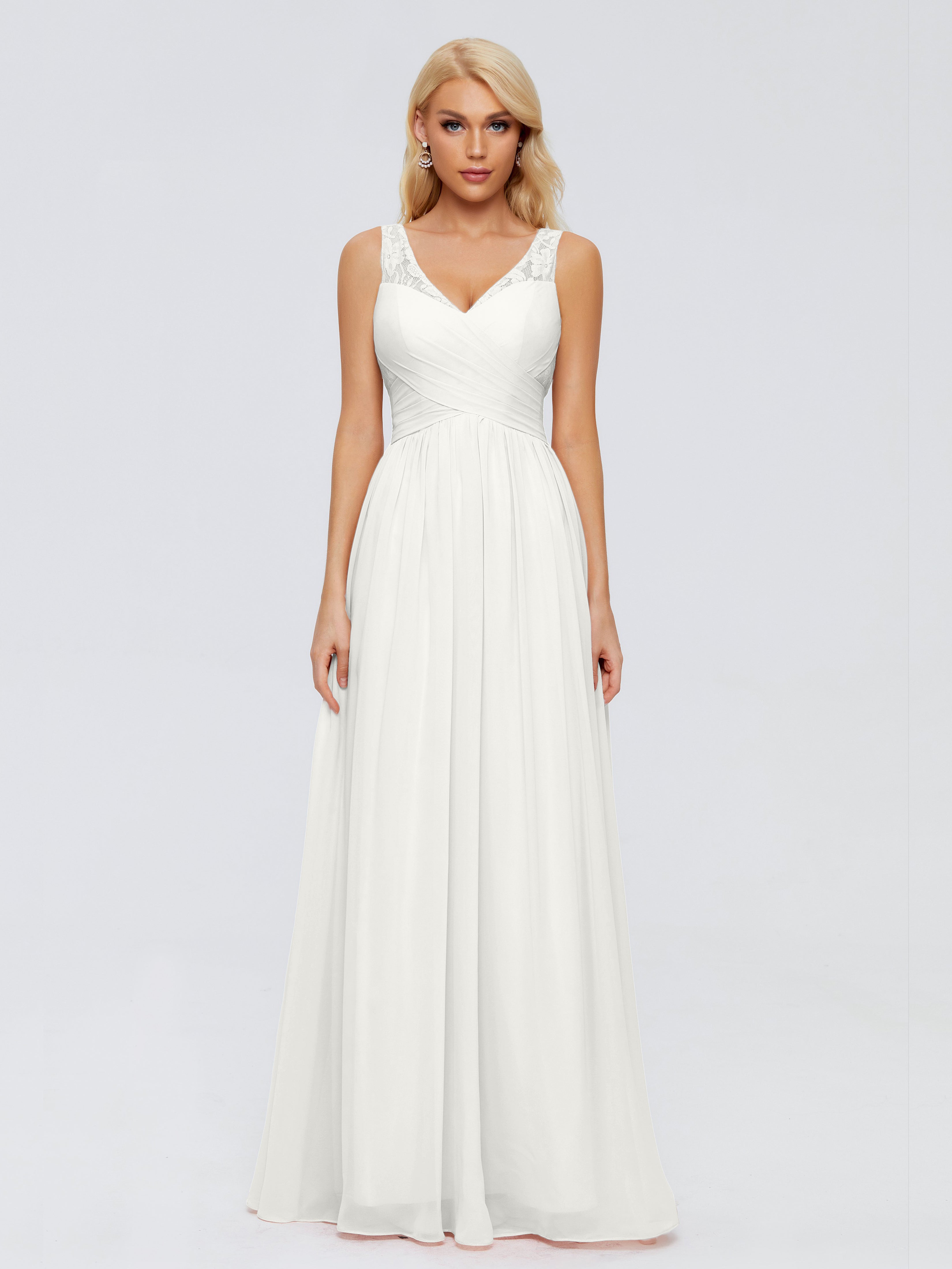 Robe Ivoire Demoiselle D Honneur Trapèze Bretelle Dentelle Mousseline Robes Demoiselle D'Honneur