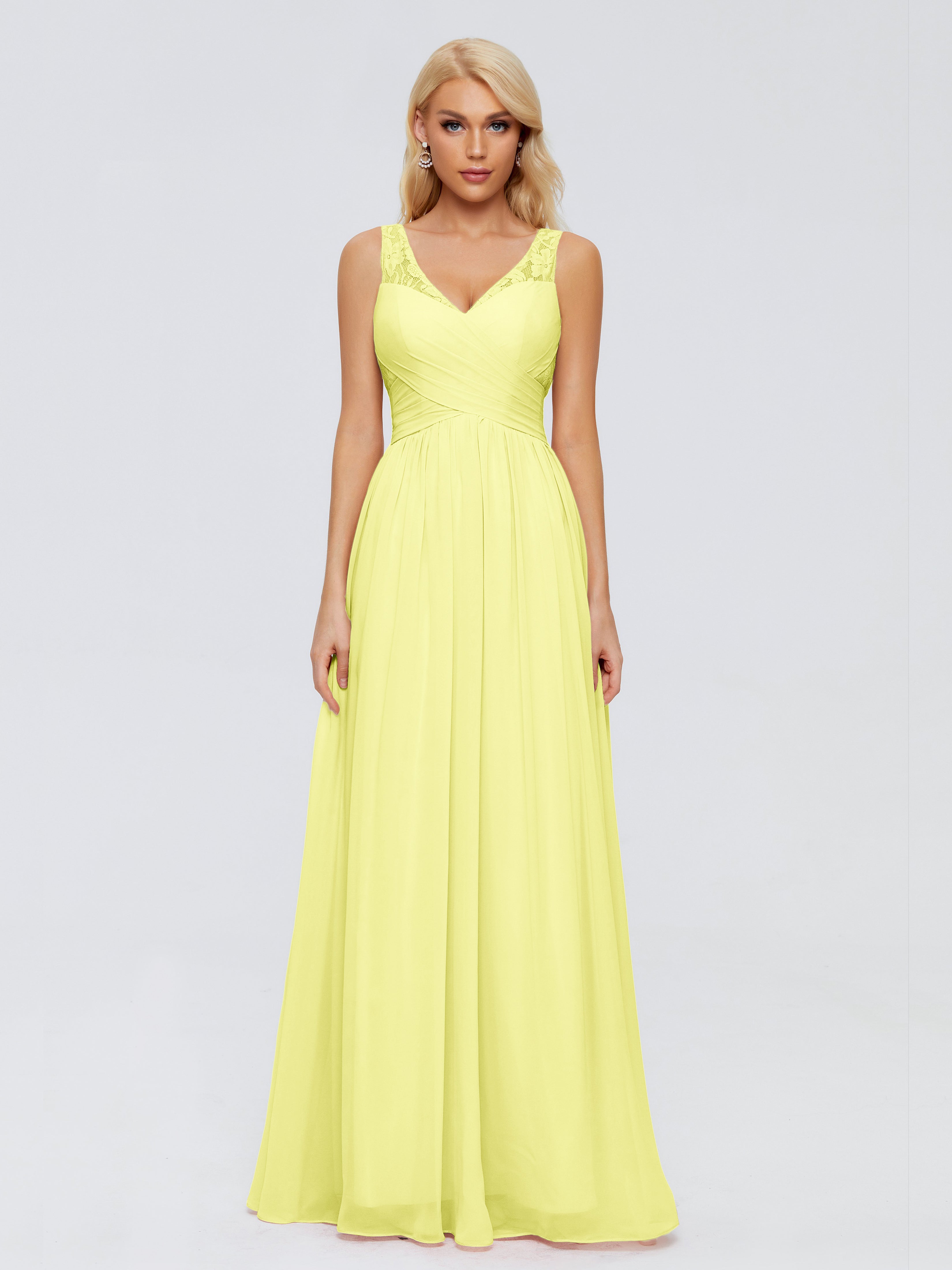 Robes De Demoiselle D'Honneur Jonquille Trapèze Bretelle Dentelle Mousseline Robes Demoiselle D'Honneur