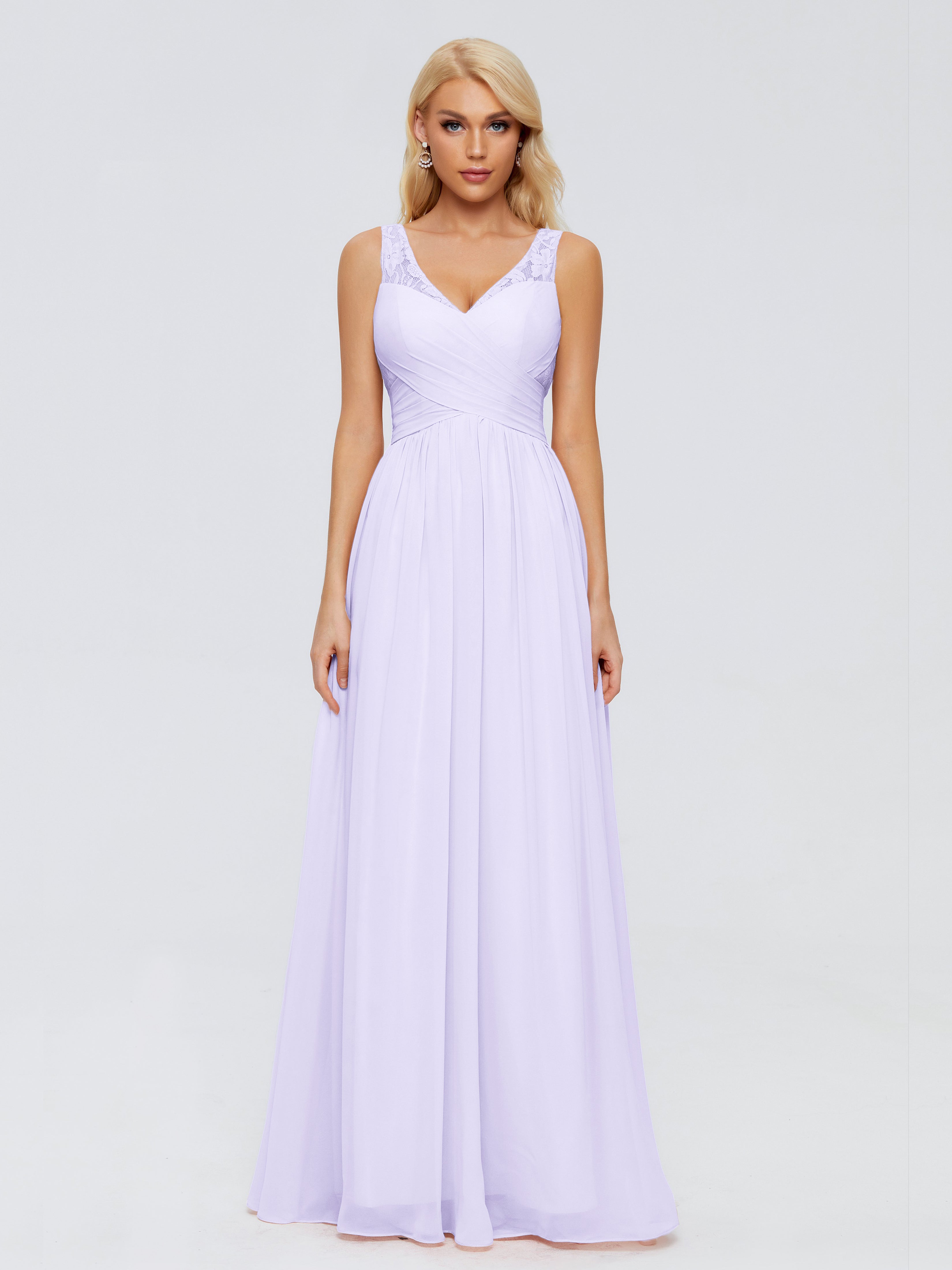 Robe Lilas Demoiselle D Honneur Trapèze Bretelle Dentelle Mousseline Robes Demoiselle D'Honneur