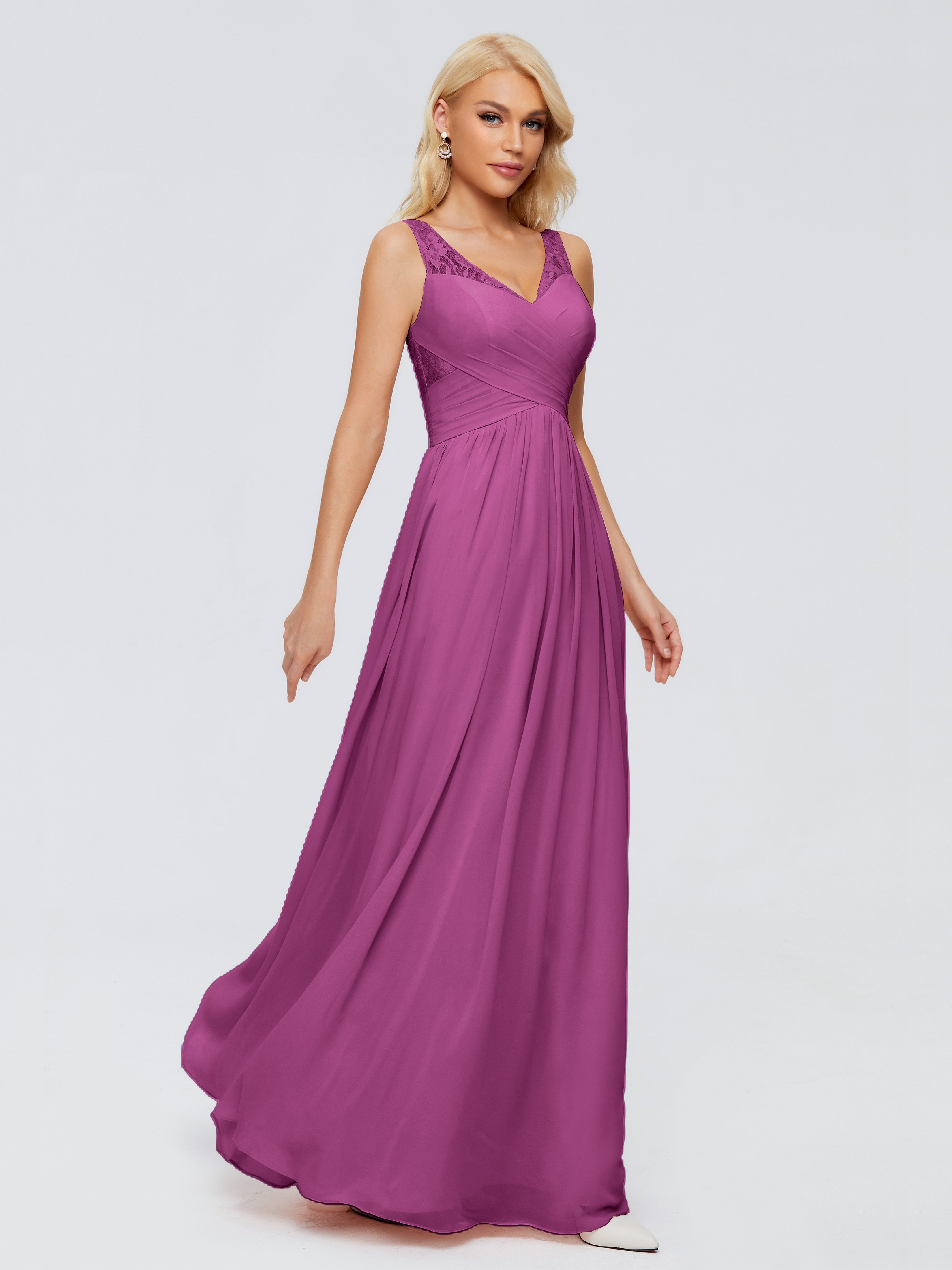 Robes De Demoiselle D'Honneur Orchidée Trapèze Bretelle Dentelle Mousseline Robes Demoiselle D'Honneur