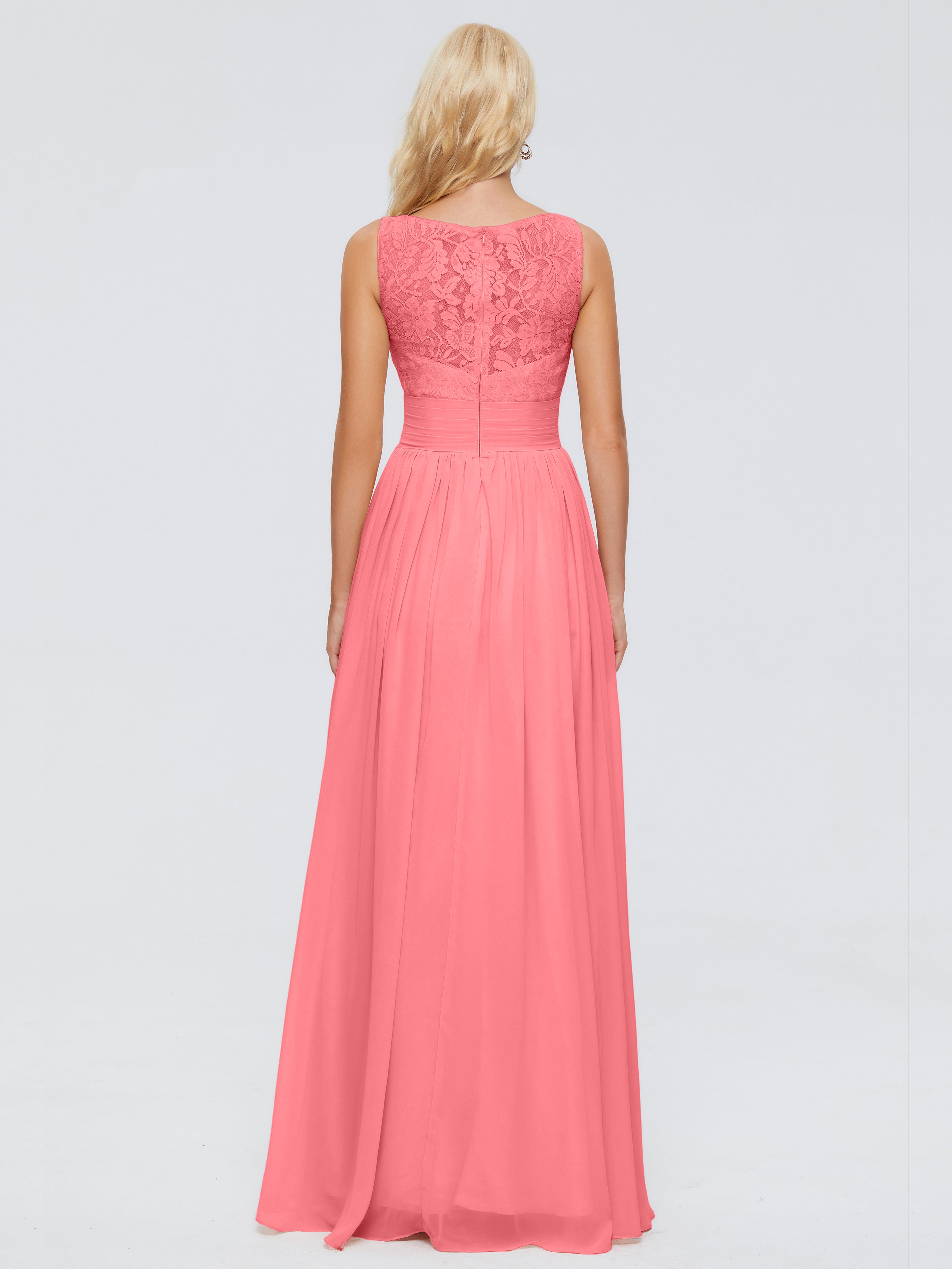 Robes De Demoiselle D'Honneur Pastèque Trapèze Bretelle Dentelle Mousseline Robes Demoiselle D'Honneur