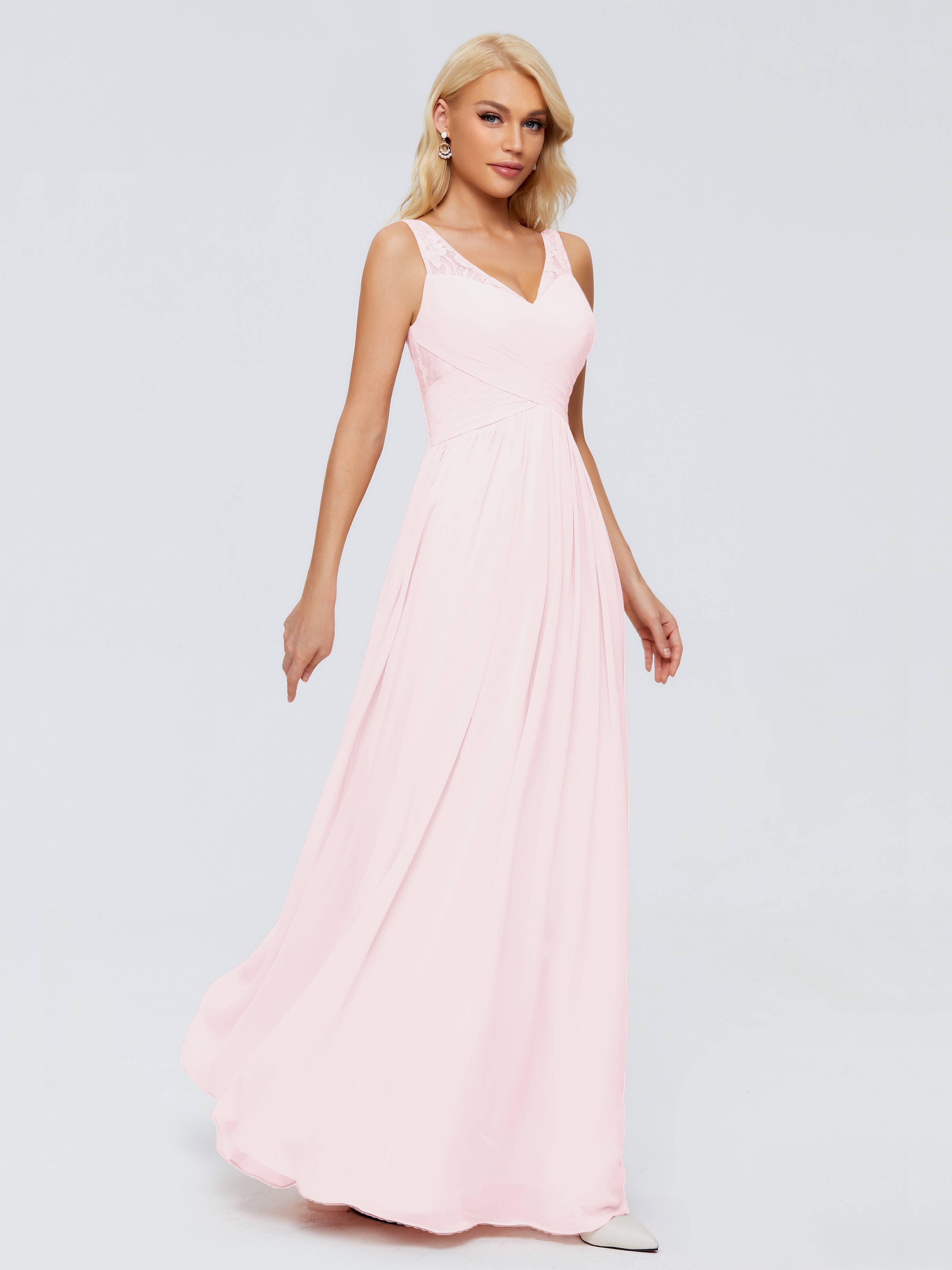 Robe Rose Pale Demoiselle D Honneur Trapèze Bretelle Dentelle Mousseline Robes Demoiselle D'Honneur