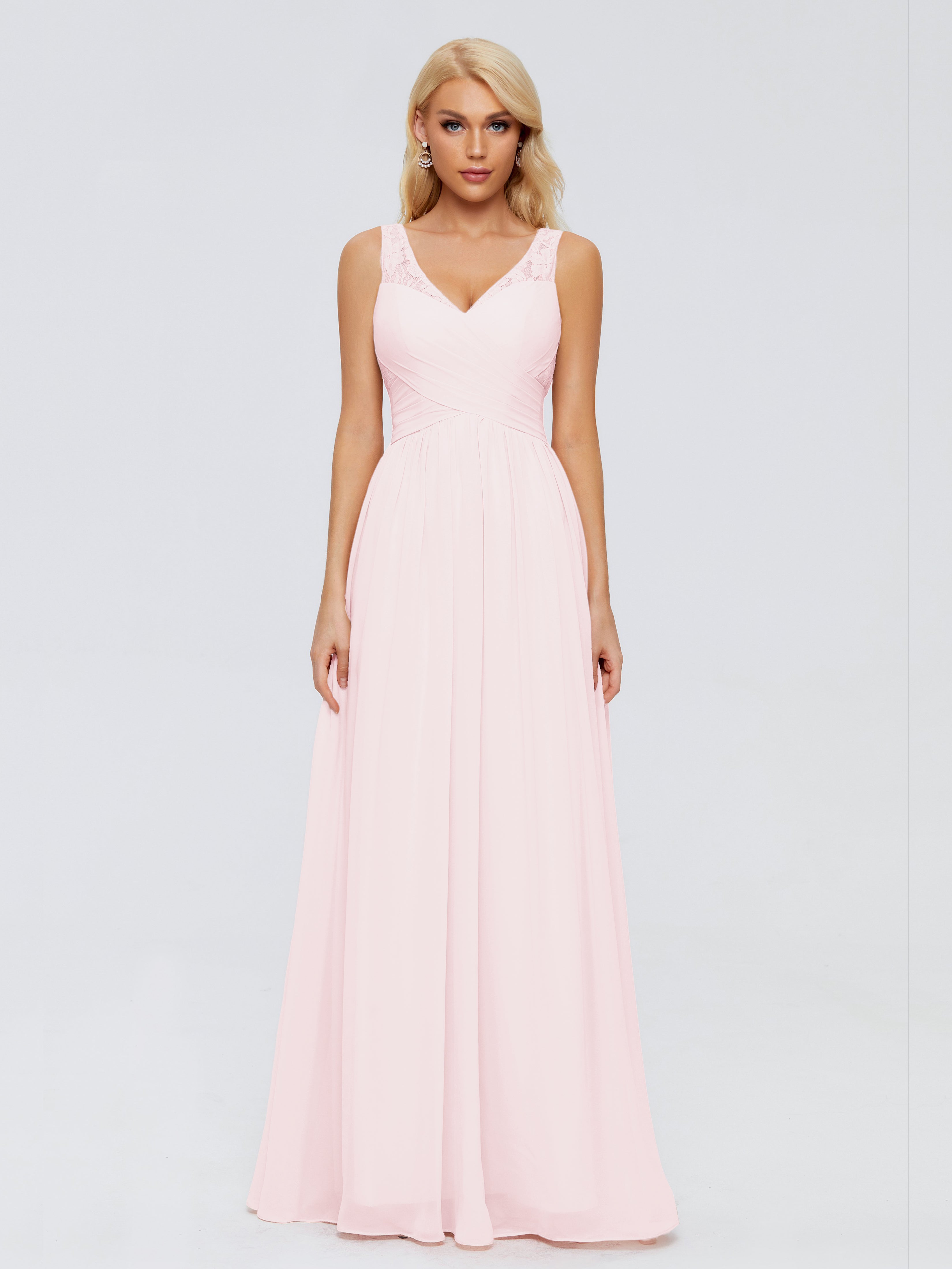 Robe Rose Pale Demoiselle D Honneur Trapèze Bretelle Dentelle Mousseline Robes Demoiselle D'Honneur