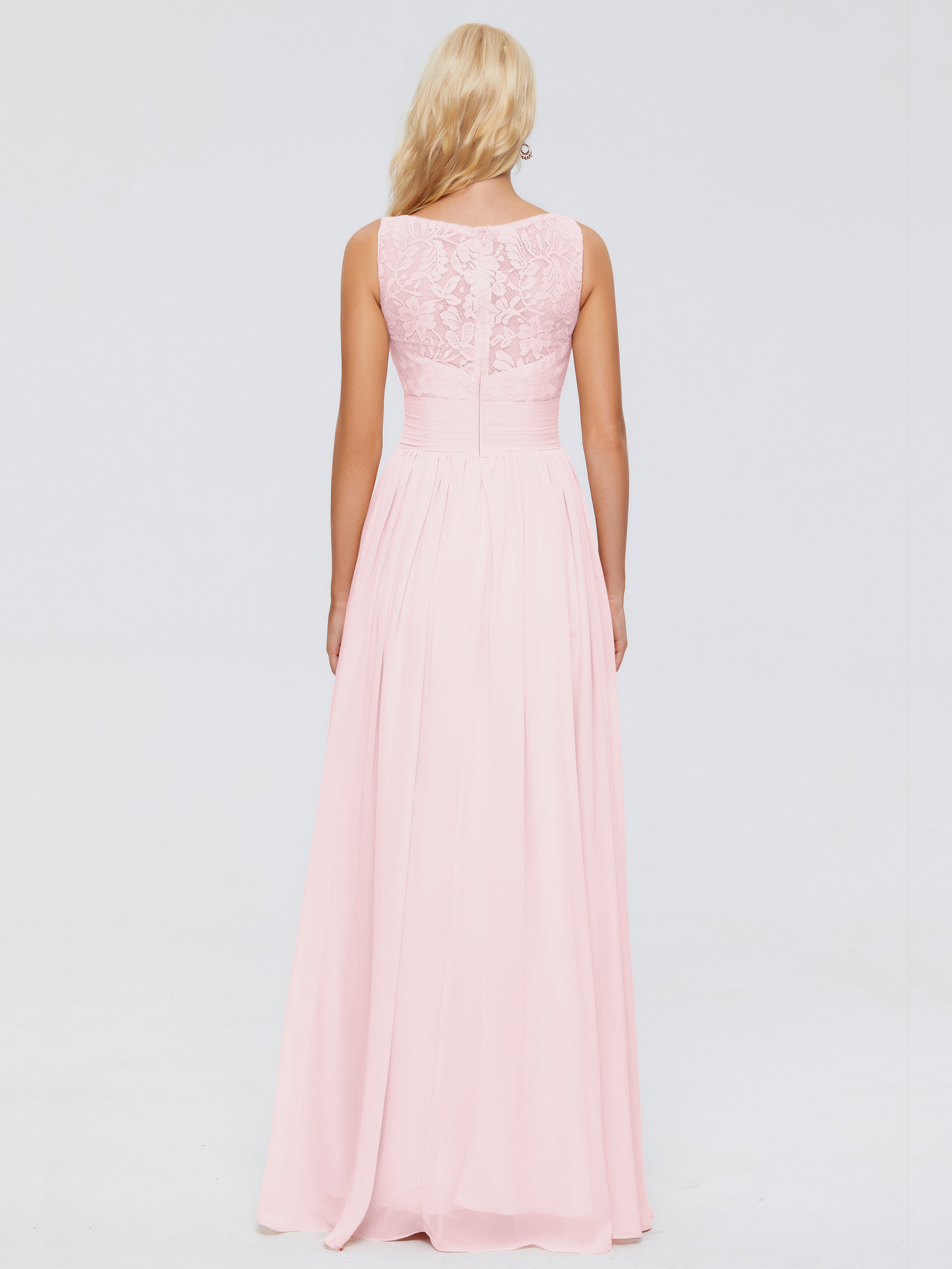 Robe Rose Pale Demoiselle D Honneur Trapèze Bretelle Dentelle Mousseline Robes Demoiselle D'Honneur