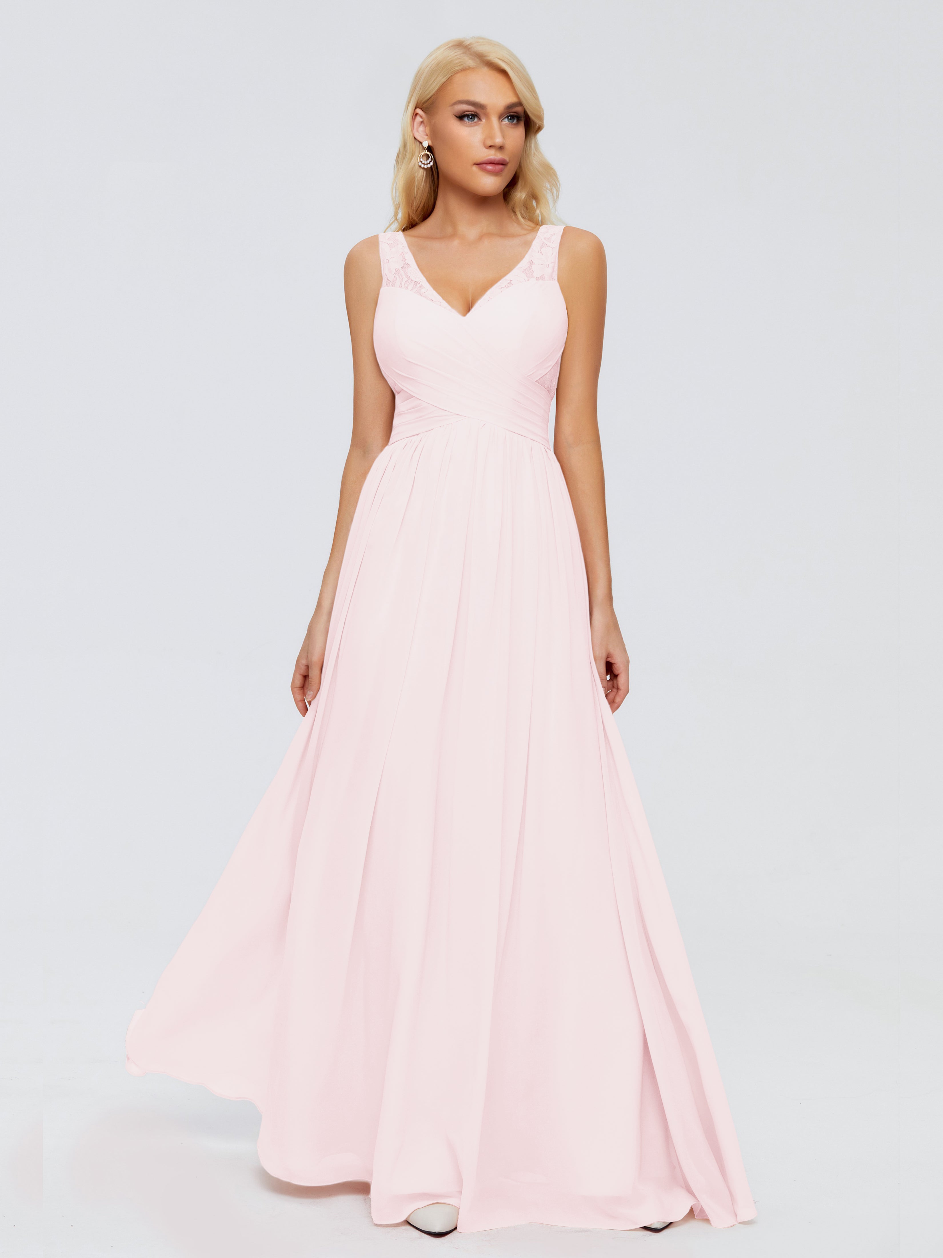 Robe Rose Pale Demoiselle D Honneur Trapèze Bretelle Dentelle Mousseline Robes Demoiselle D'Honneur