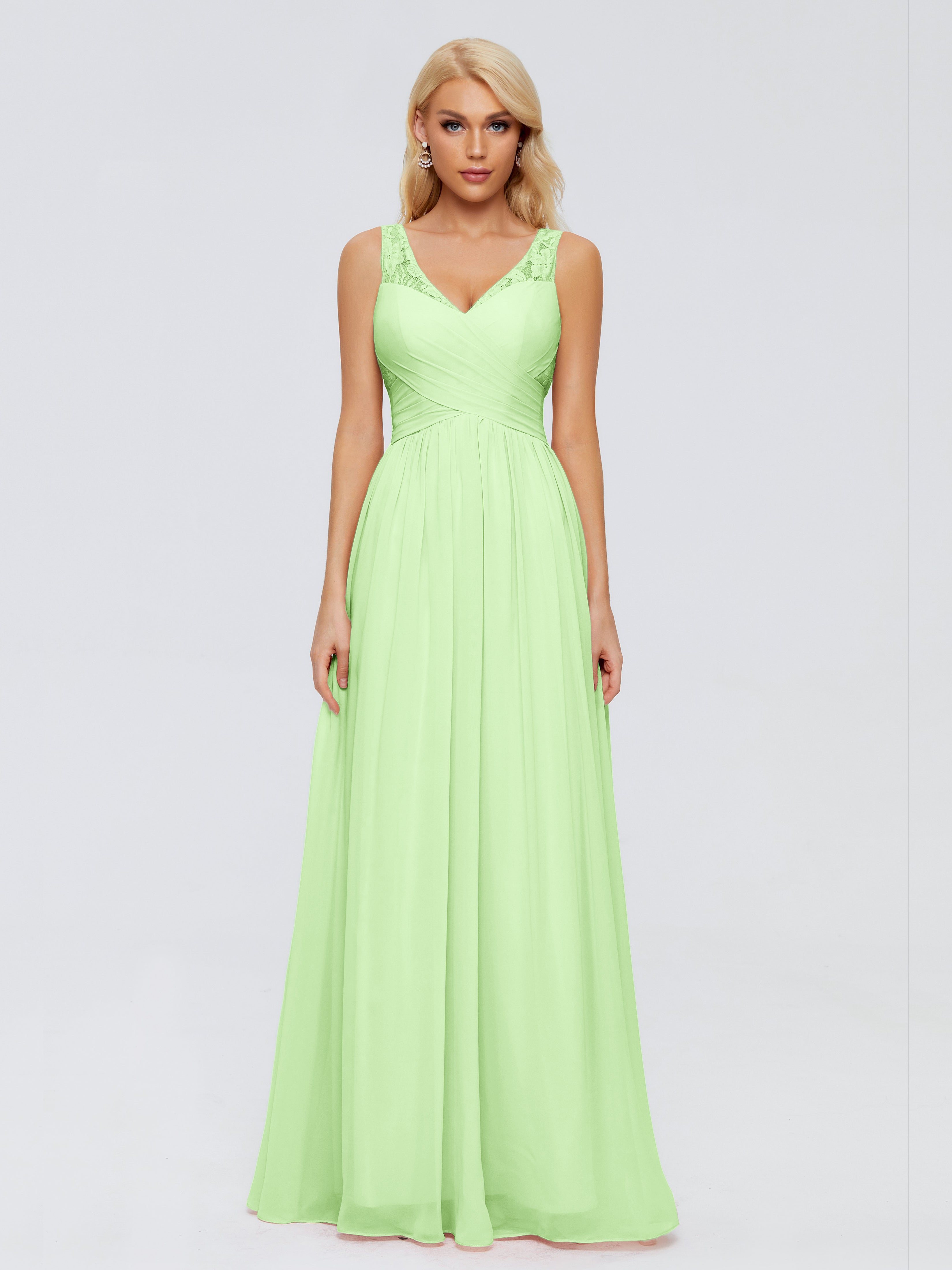 Robe Demoiselle D Honneur Vert Sauge Trapèze Bretelle Dentelle Mousseline Robes Demoiselle D'Honneur