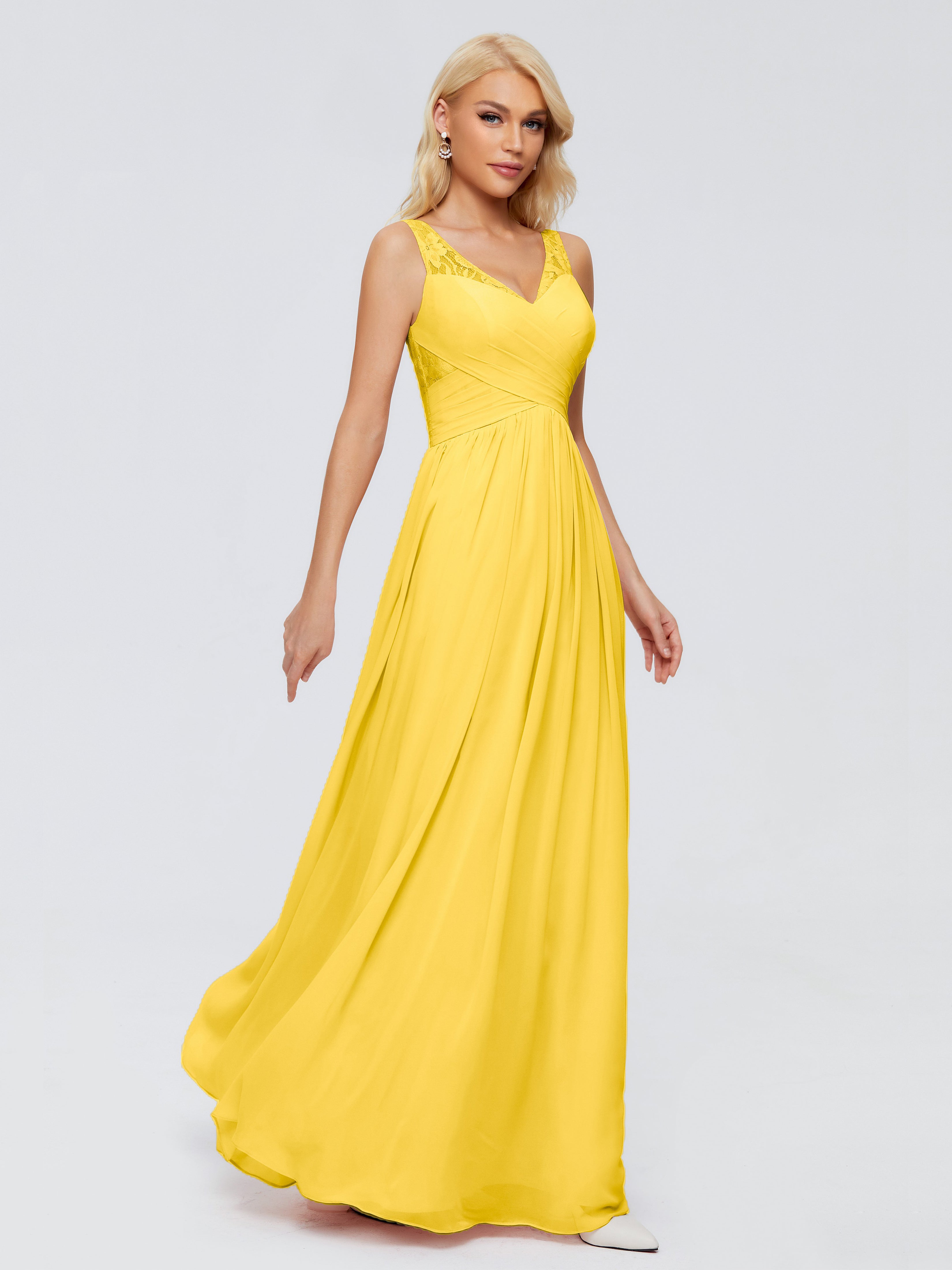 Robe De Demoiselle D'Honneur Souci Trapèze Bretelle Dentelle Mousseline Robes Demoiselle D'Honneur