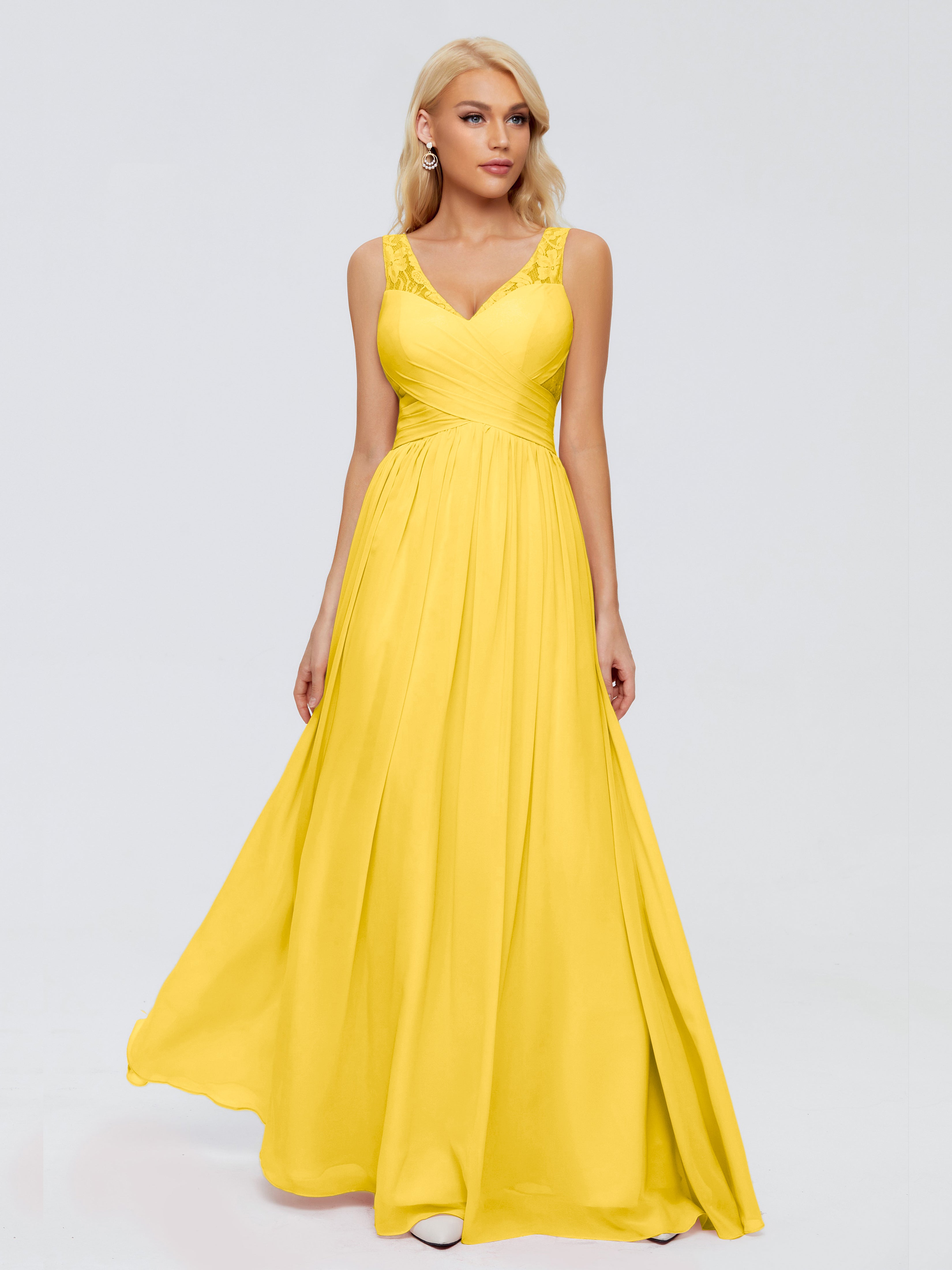 Robe De Demoiselle D'Honneur Souci Trapèze Bretelle Dentelle Mousseline Robes Demoiselle D'Honneur