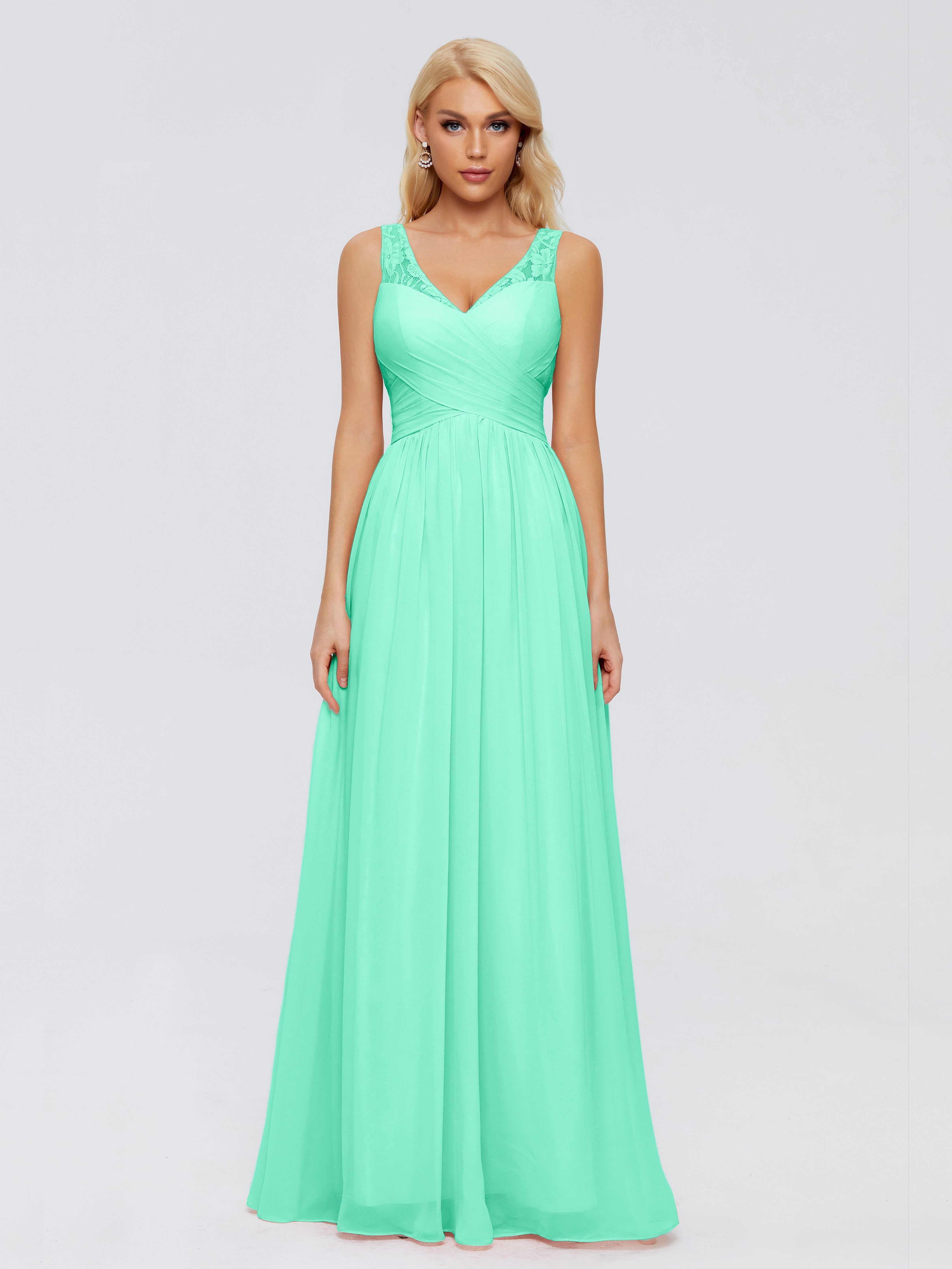 Robe Demoiselle D Honneur Bleu Turquoise Trapèze Bretelle Dentelle Mousseline Robes Demoiselle D'Honneur