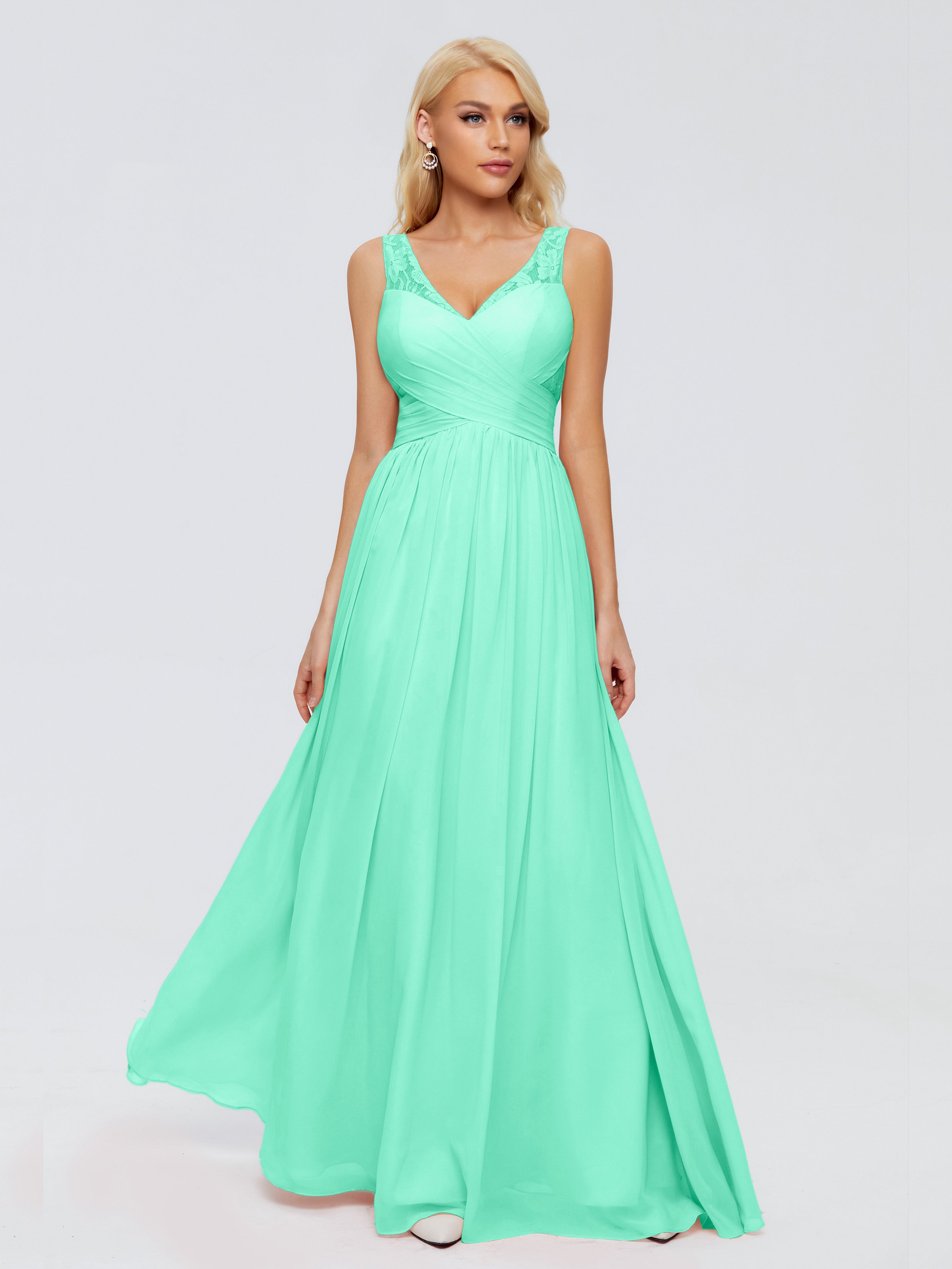 Robe Demoiselle D Honneur Bleu Turquoise Trapèze Bretelle Dentelle Mousseline Robes Demoiselle D'Honneur