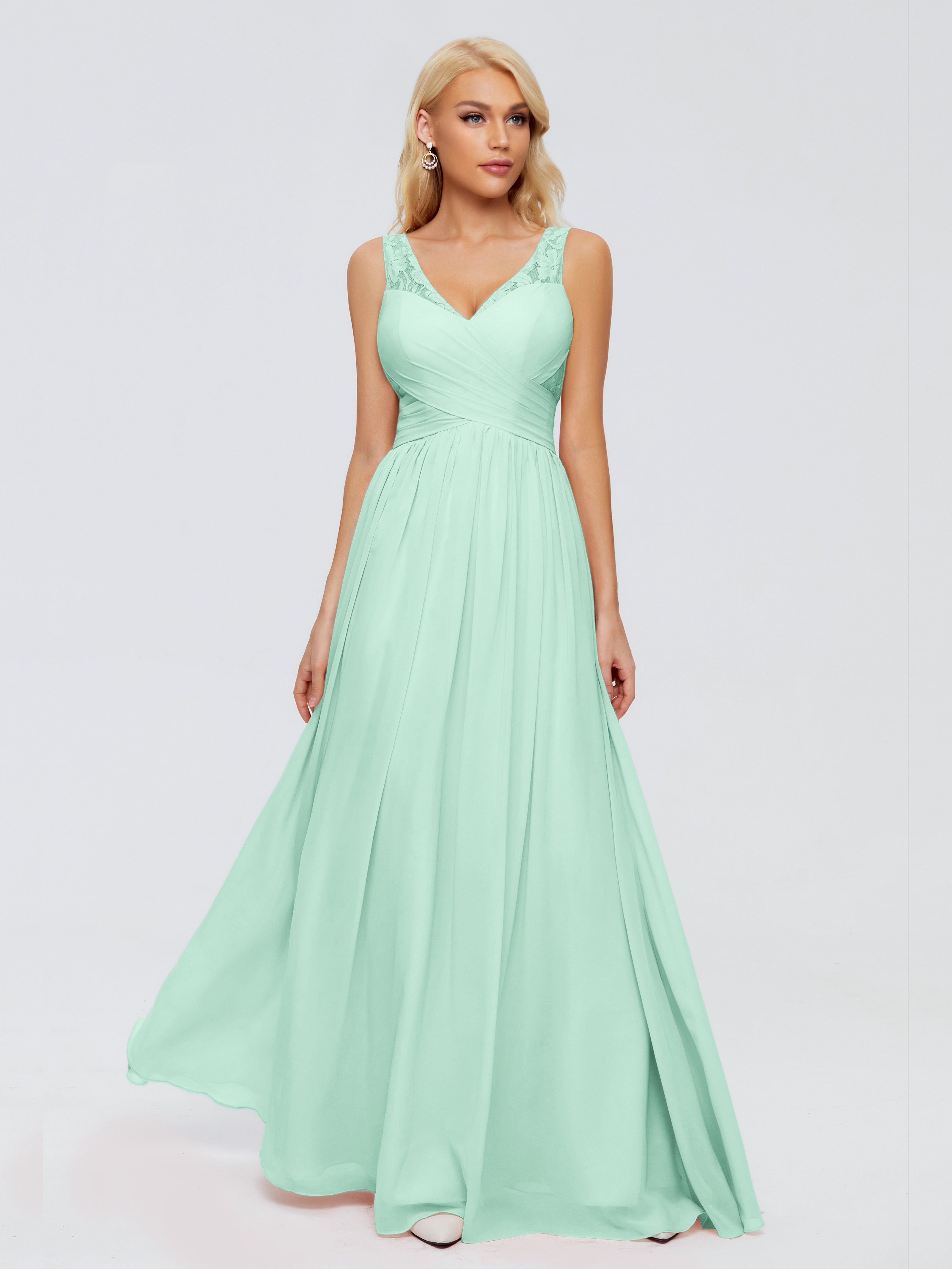 Robe Vert Menthe Demoiselle D Honneur Trapèze Bretelle Dentelle Mousseline Robes Demoiselle D'Honneur