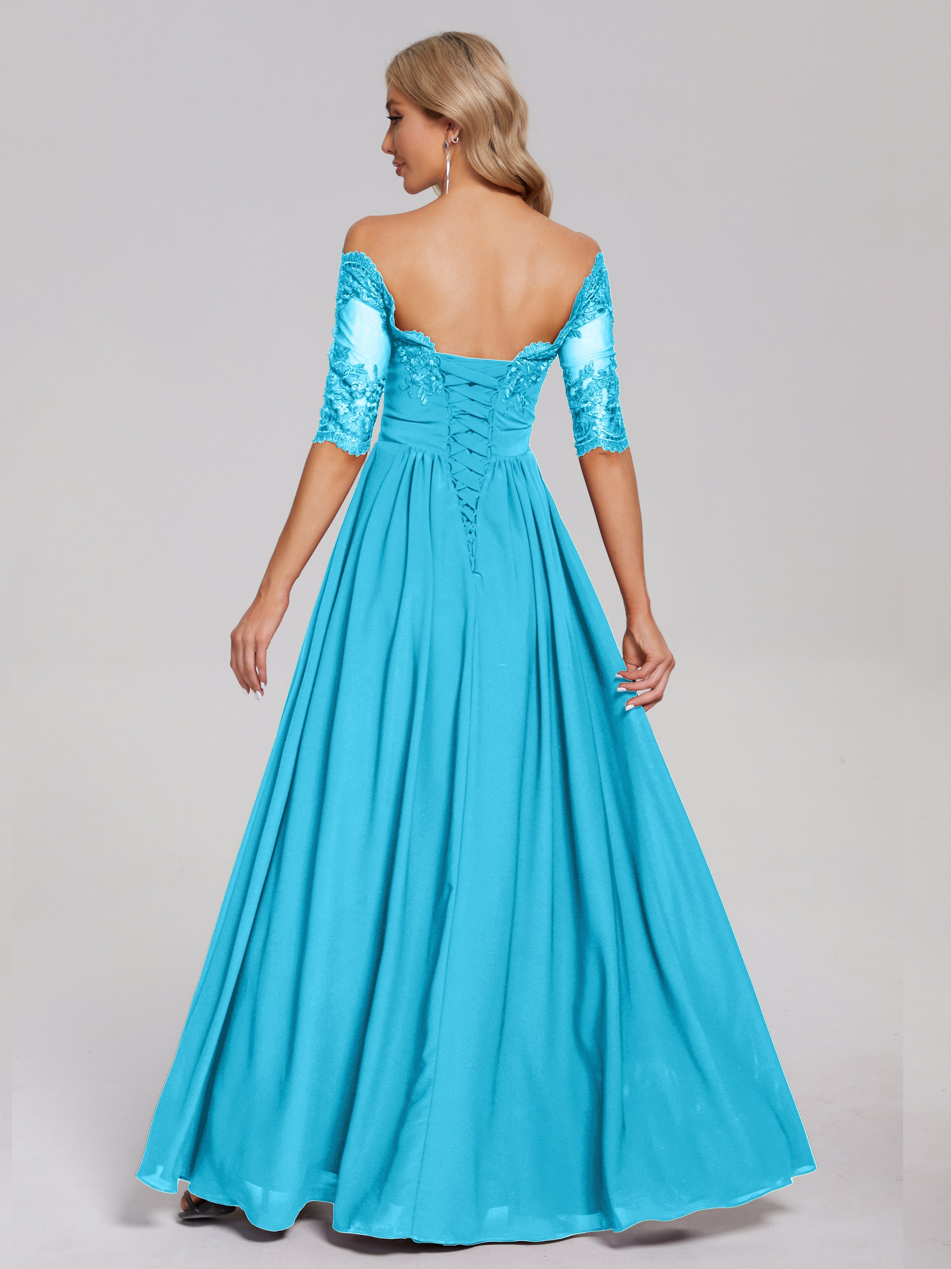 Robe De Demoiselle D'Honneur En Piscine Hors-La-Épaule Demi Manches Dentelle/Mousseline