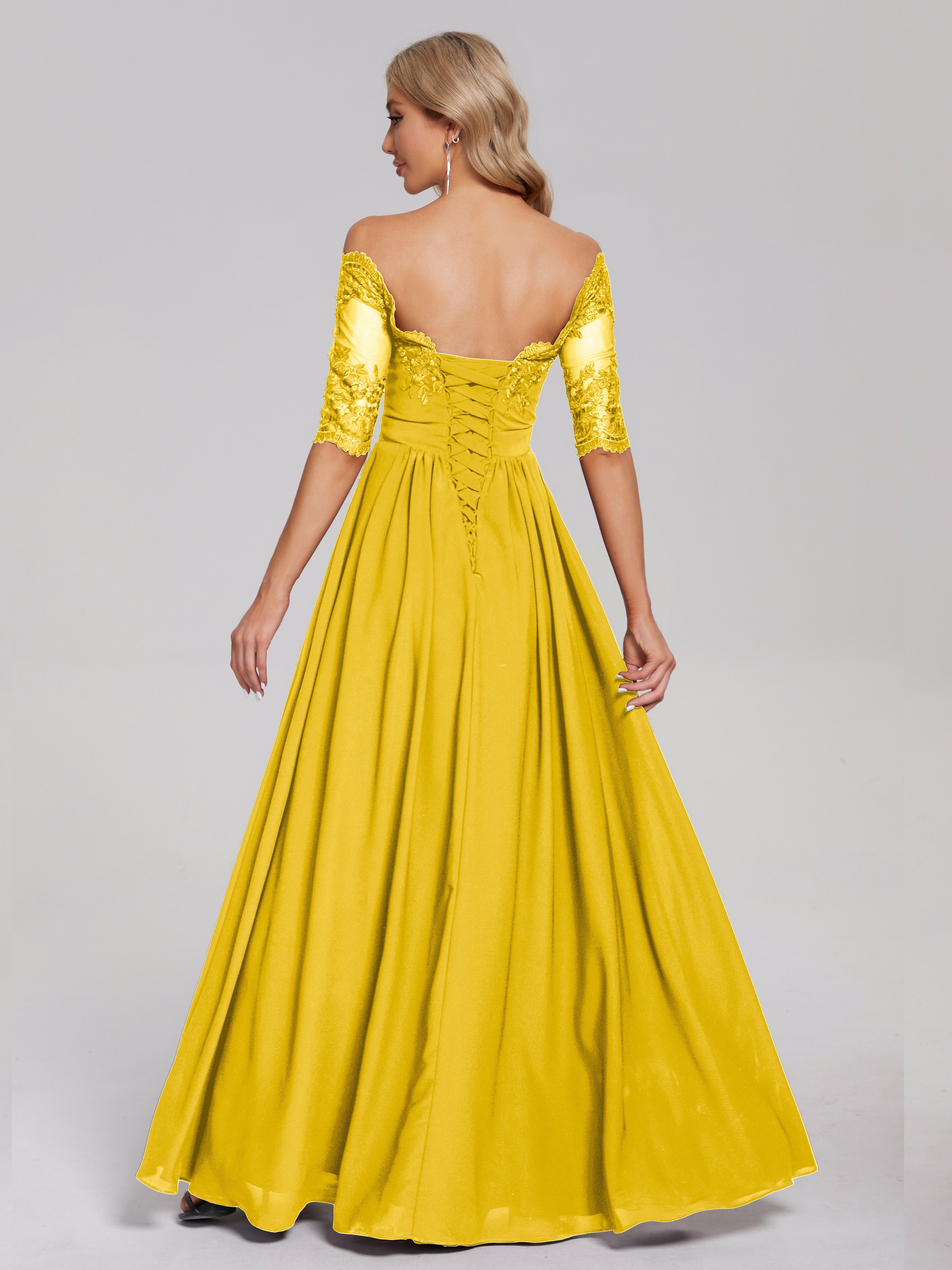 Robe De Demoiselle D'Honneur Souci Hors-La-Épaule Demi Manches Dentelle/Mousseline