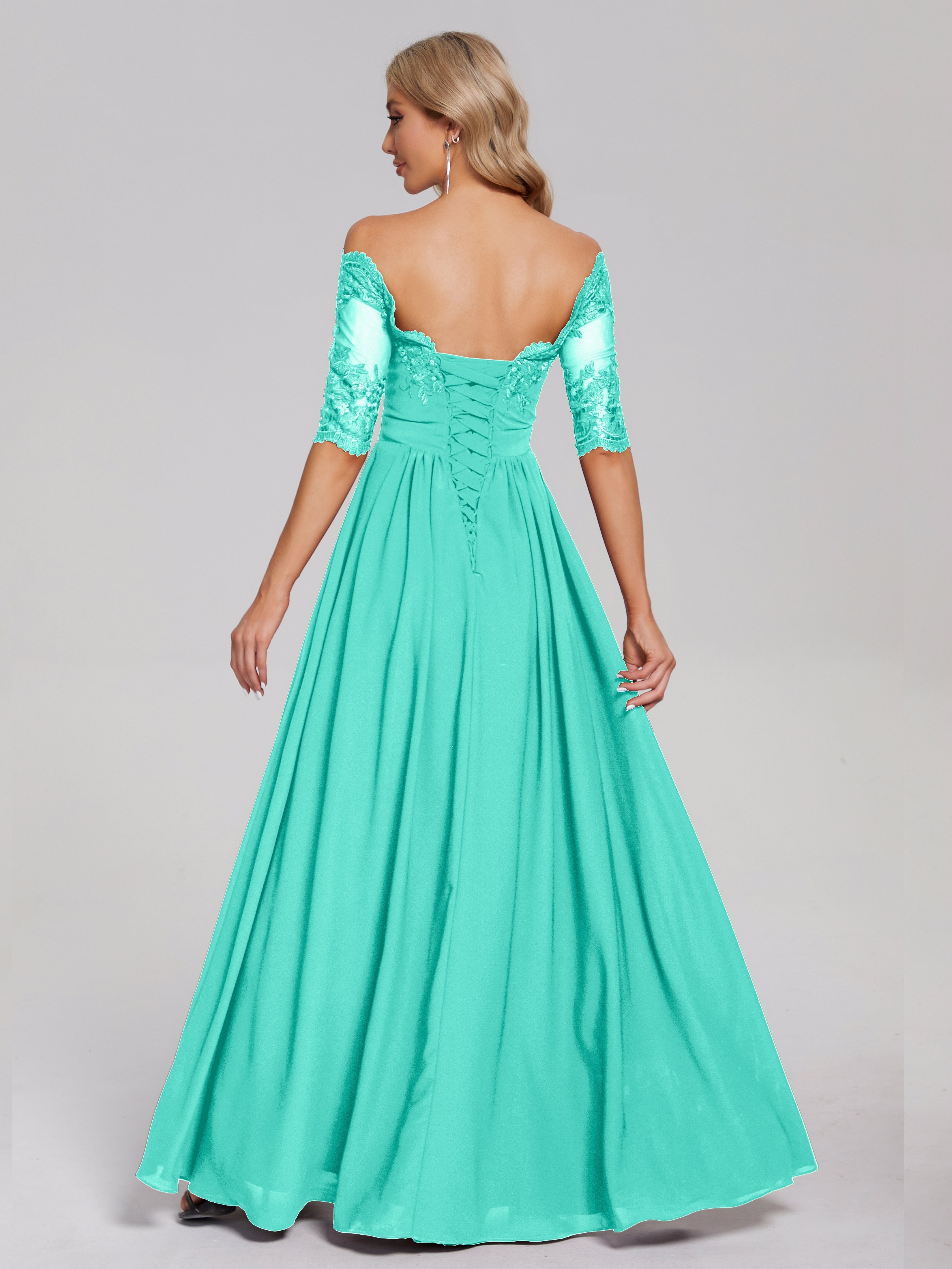 Robes De Demoiselle D'Honneur Spa Hors-La-Épaule Demi Manches Dentelle/Mousseline