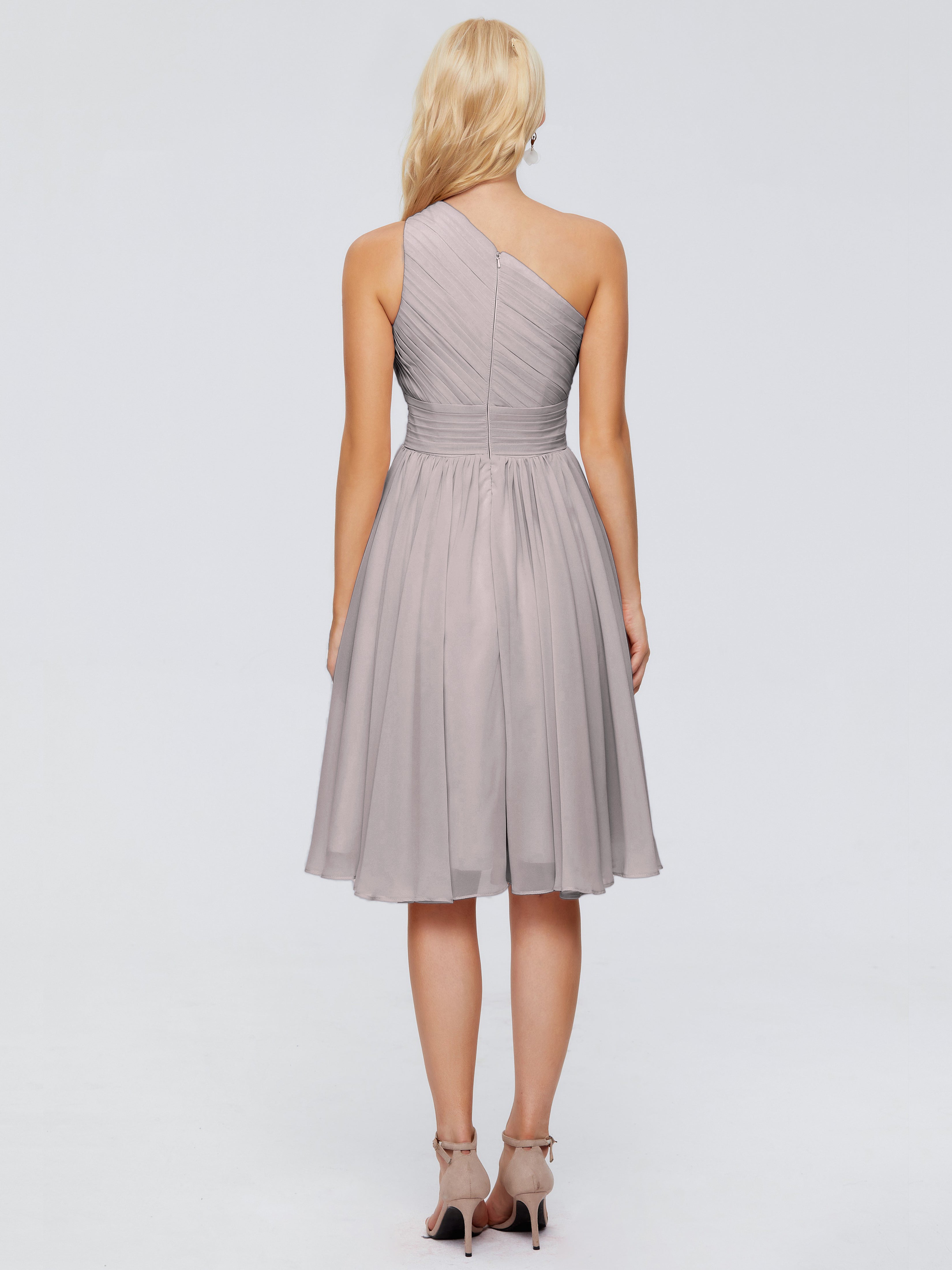 Robe Demoiselle D Honneur Argenté Seule-Épaule Mousseline Robes Demoiselle D'Honneur Courte