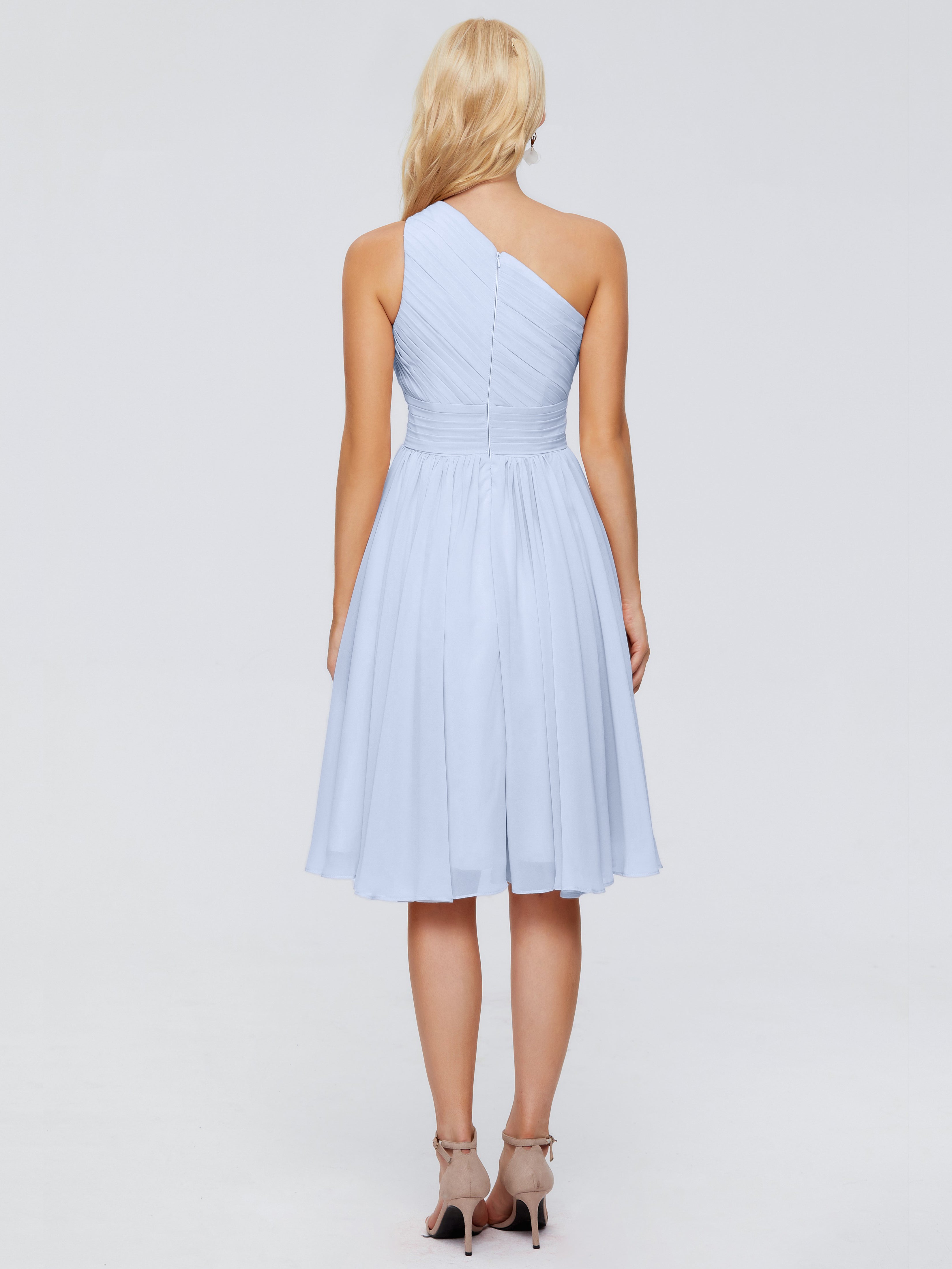 Robe De Demoiselle D Honneur Bleu Ciel Seule-Épaule Mousseline Robes Demoiselle D'Honneur