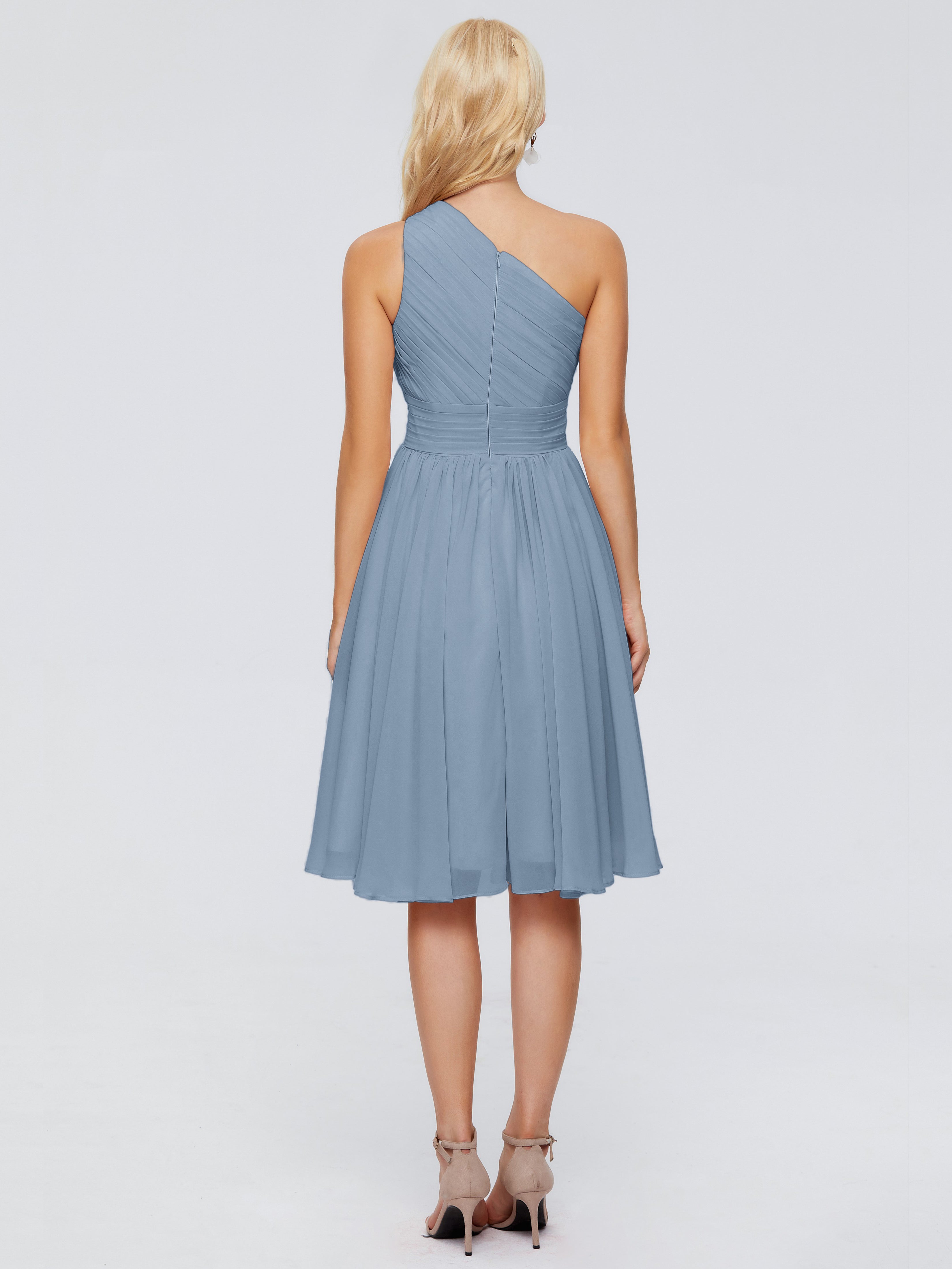Robes De Demoiselle D'Honneur Bleu De Schiste Seule-Épaule Mousseline Robes Demoiselle D'Honneur Courte
