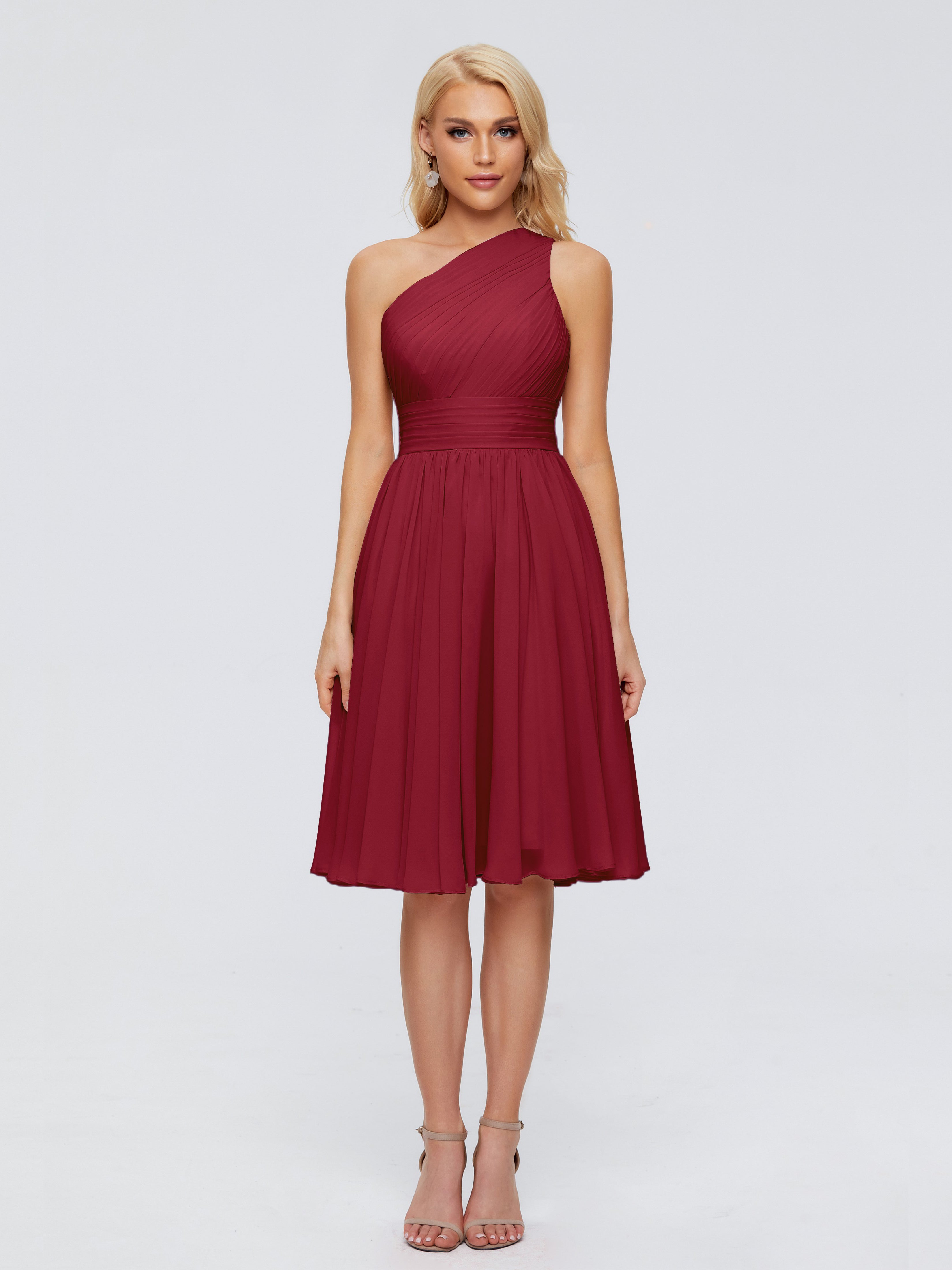 Robe Bordeaux Mariage Demoiselle D Honneur Seule-Épaule Mousseline Robes Demoiselle D'Honneur