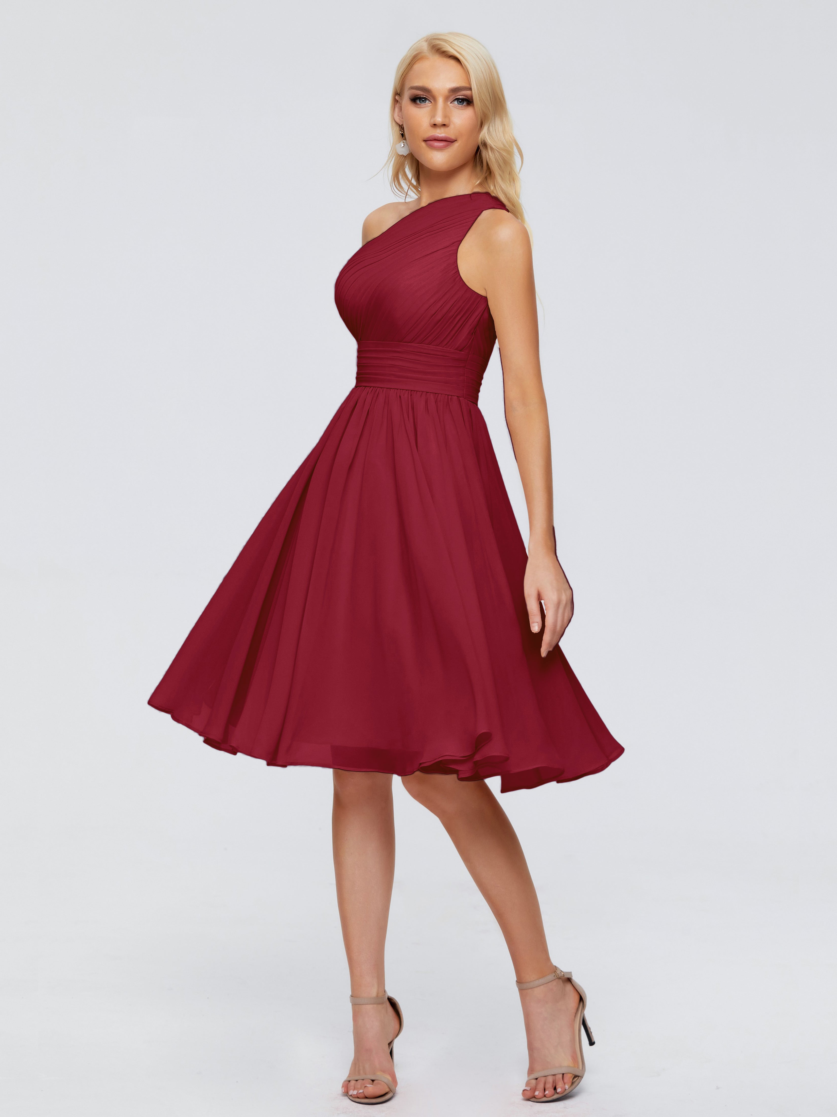Robe Bordeaux Mariage Demoiselle D Honneur Seule-Épaule Mousseline Robes Demoiselle D'Honneur