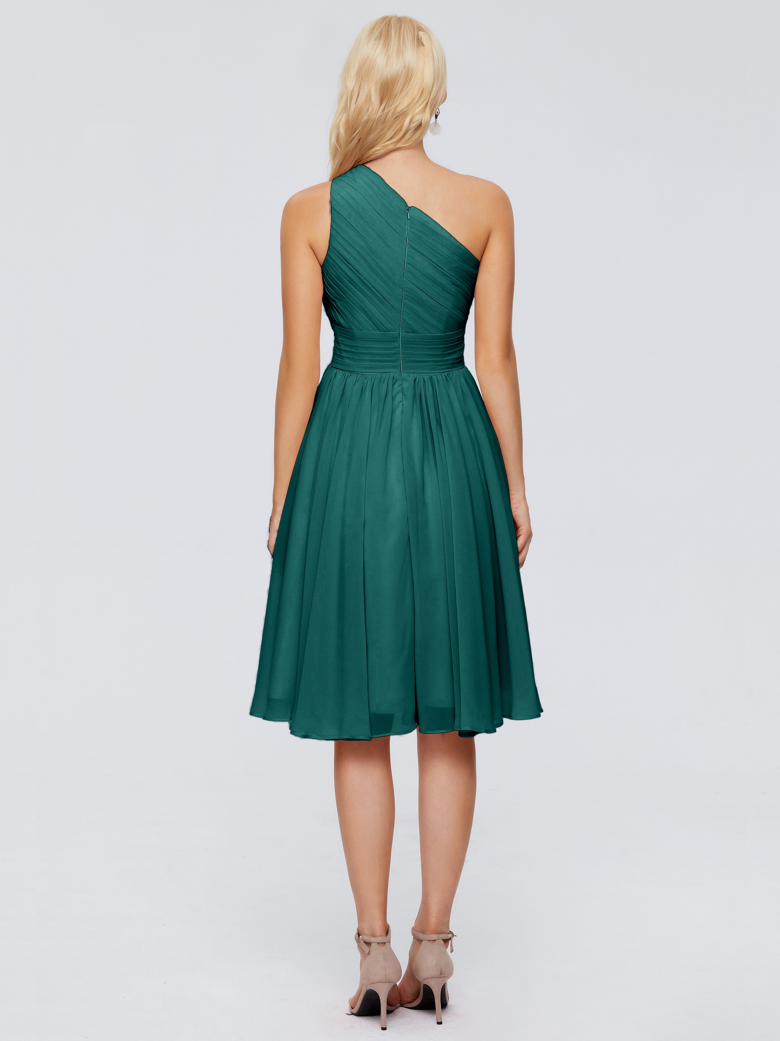 Robes De Demoiselle D'Honneur Couleur Paon Bon Marché Seule-Épaule Mousseline Robes Demoiselle D'Honneur