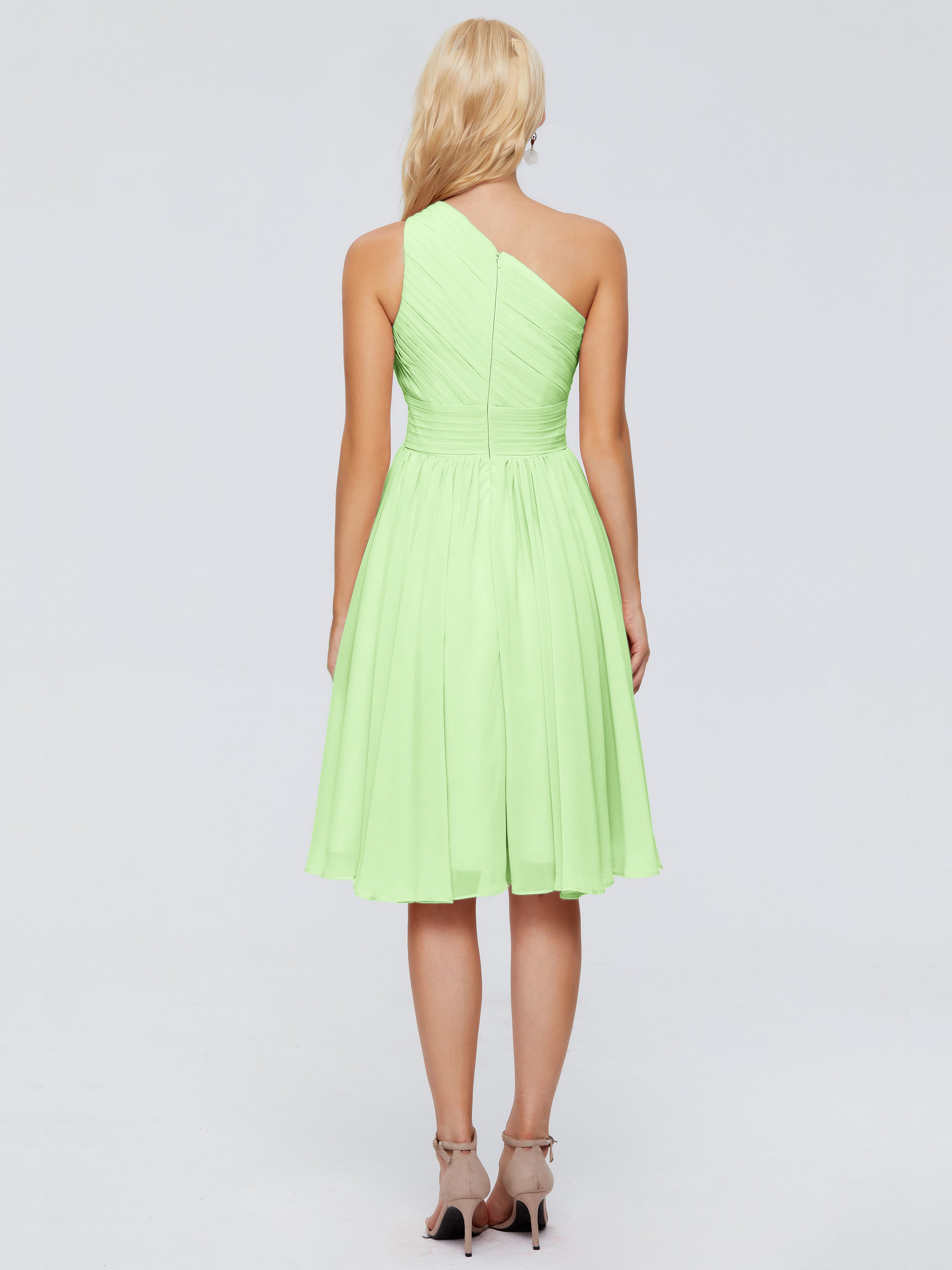 Robes Demoiselle D Honneur Vert Sauge Seule-Épaule Mousseline Robes Demoiselle D'Honneur