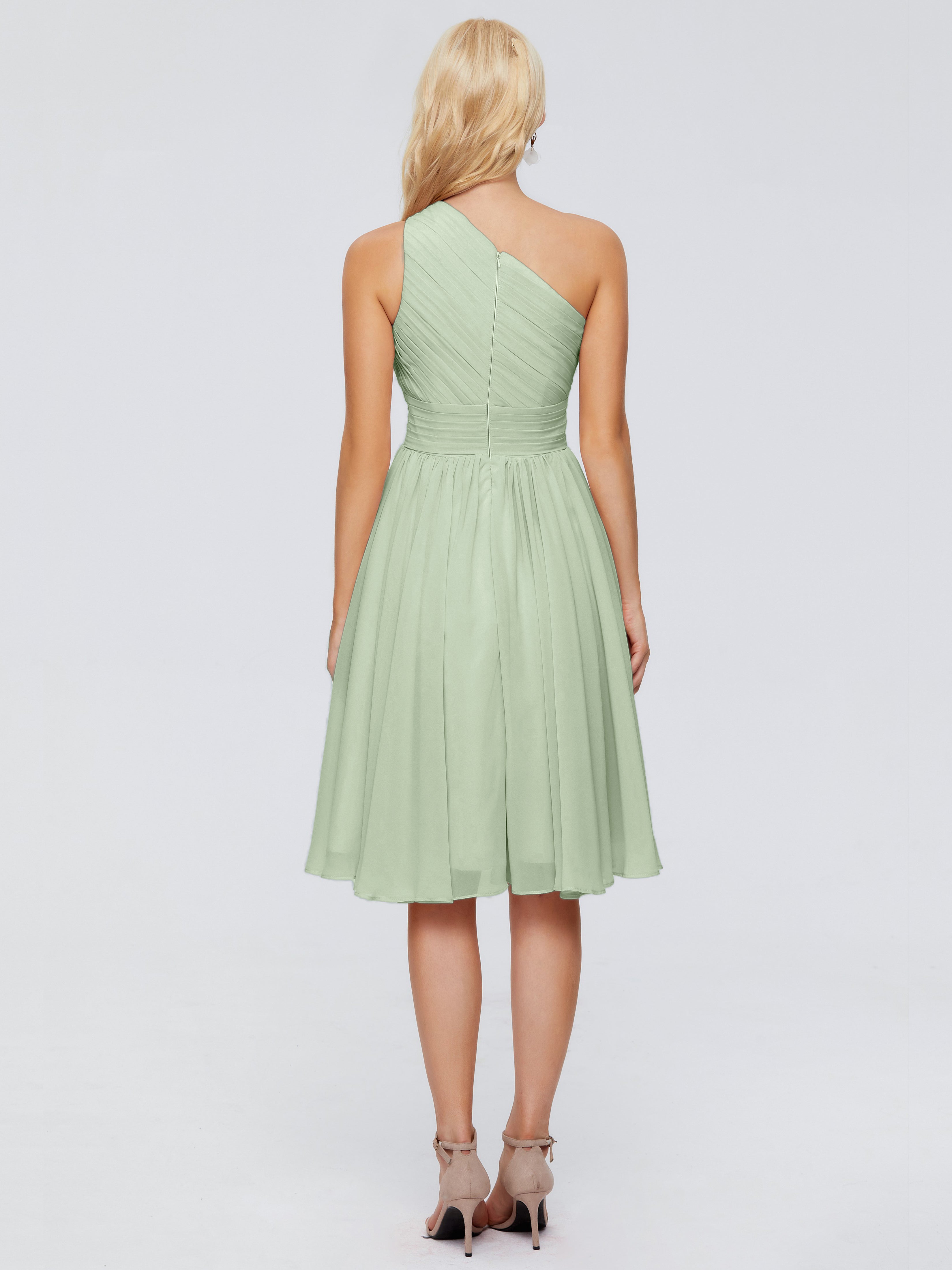 Longues Robes De Demoiselle D'Honneur De Sauge Poussiéreuse Seule-Épaule Mousseline Robes Demoiselle D'Honneur
