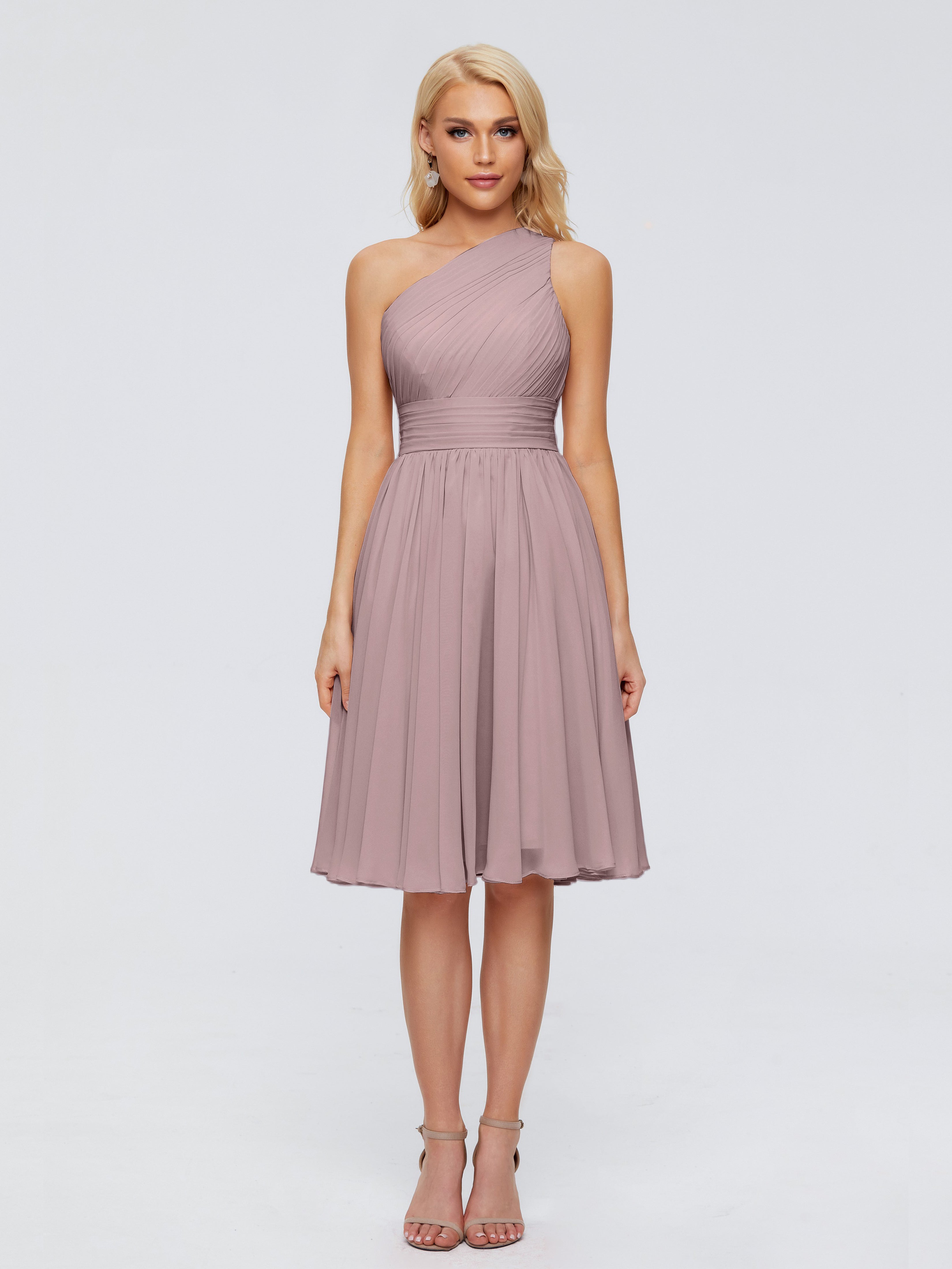 Robes De Demoiselle D'Honneur Mauve Foncé Seule-Épaule Mousseline Robes Demoiselle D'Honneur Courte